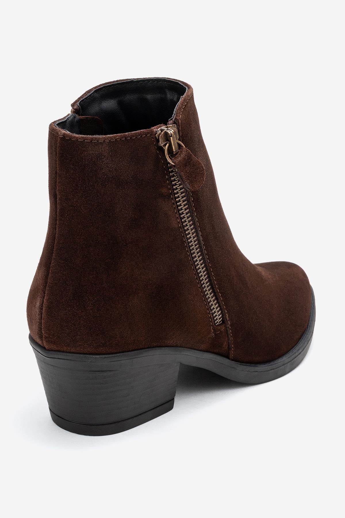 Jayer - Brown Suede Genuine Leather Zip Ankle Boot (Women)