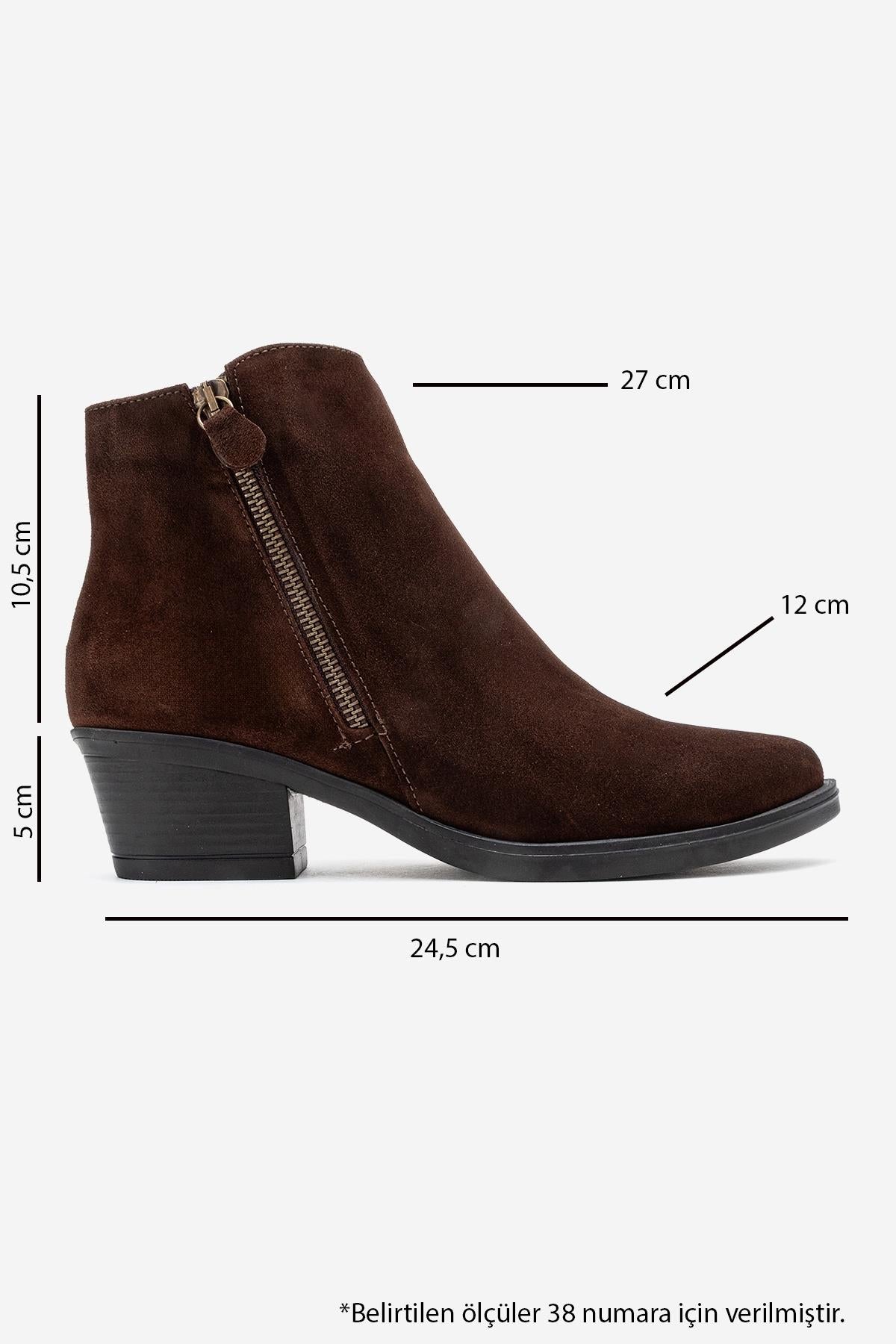 Jayer - Brown Suede Genuine Leather Zip Ankle Boot (Women)