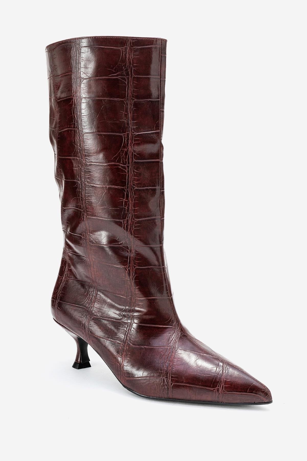 Crow - Burgundy Printed Pointed Toe Heeled Ankle Boot (Women)