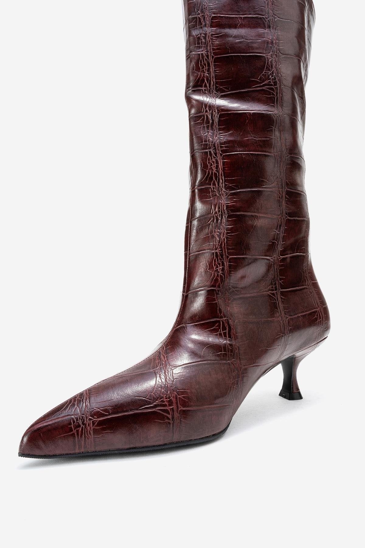 Crow - Burgundy Printed Pointed Toe Heeled Ankle Boot (Women)