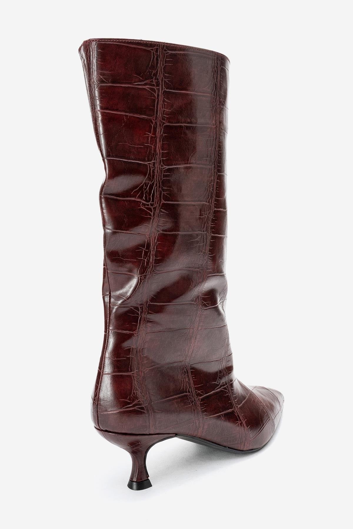 Crow - Burgundy Printed Pointed Toe Heeled Ankle Boot (Women)