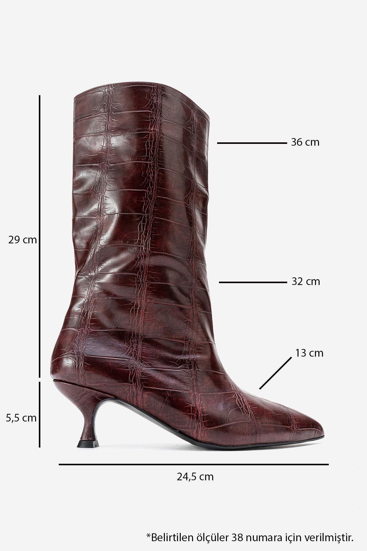 Crow - Burgundy Printed Pointed Toe Heeled Ankle Boot (Women)