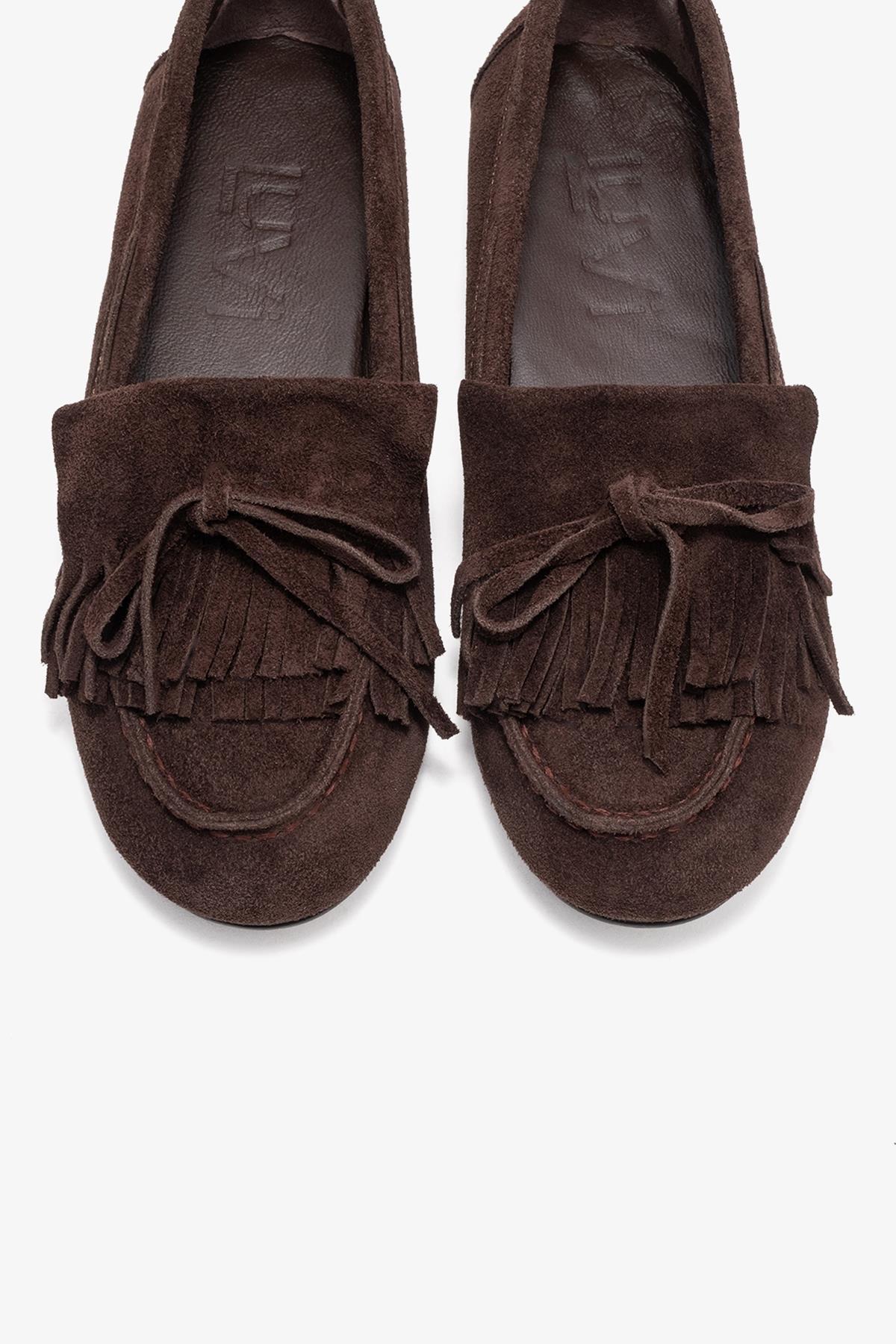 Axeli - Brown Genuine Leather Bow Fringe Loafer (Women)