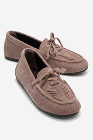 Lorven - Taupe Genuine Leather Lace-Up Loafer (Women)