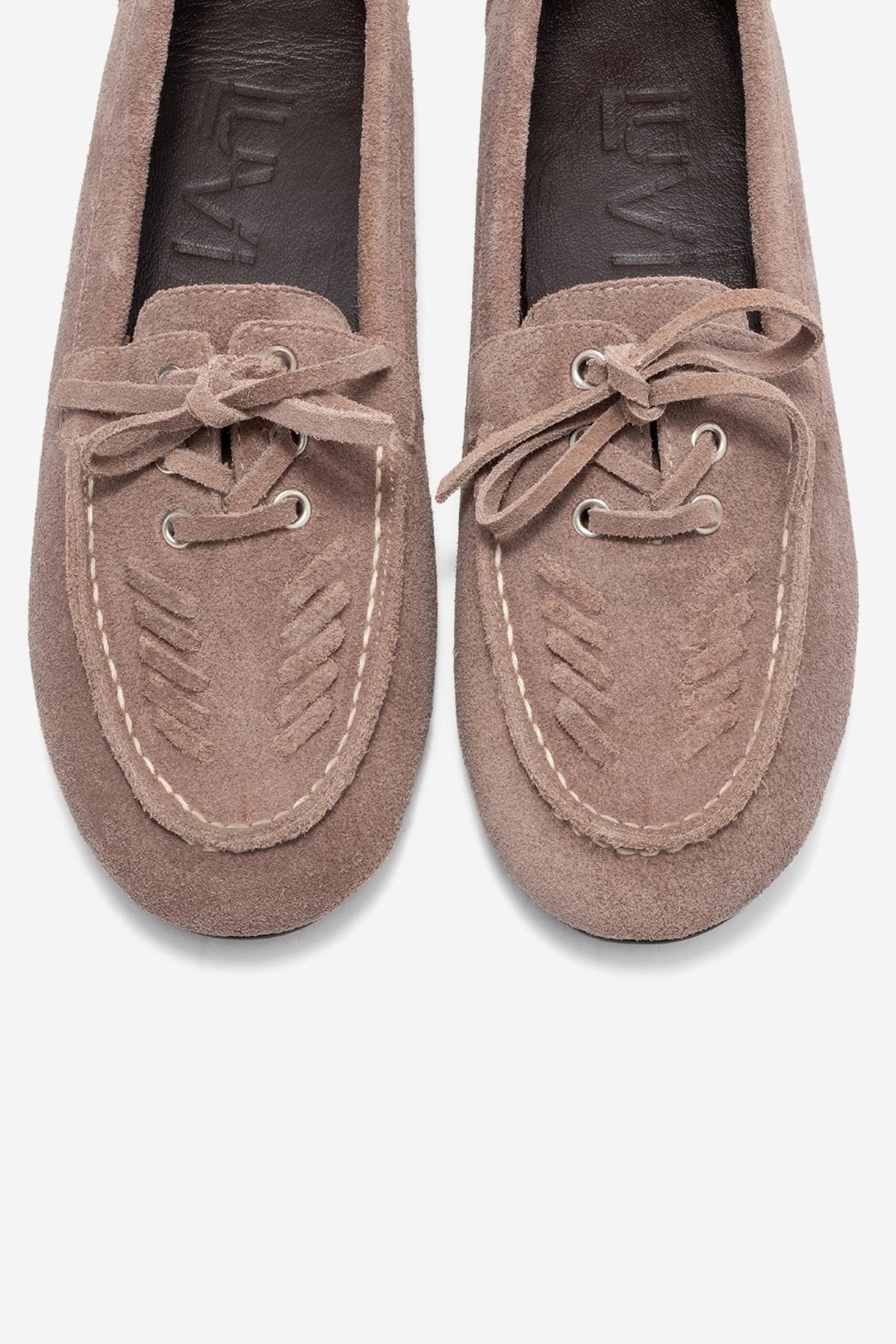 Lorven - Taupe Genuine Leather Lace-Up Loafer (Women)