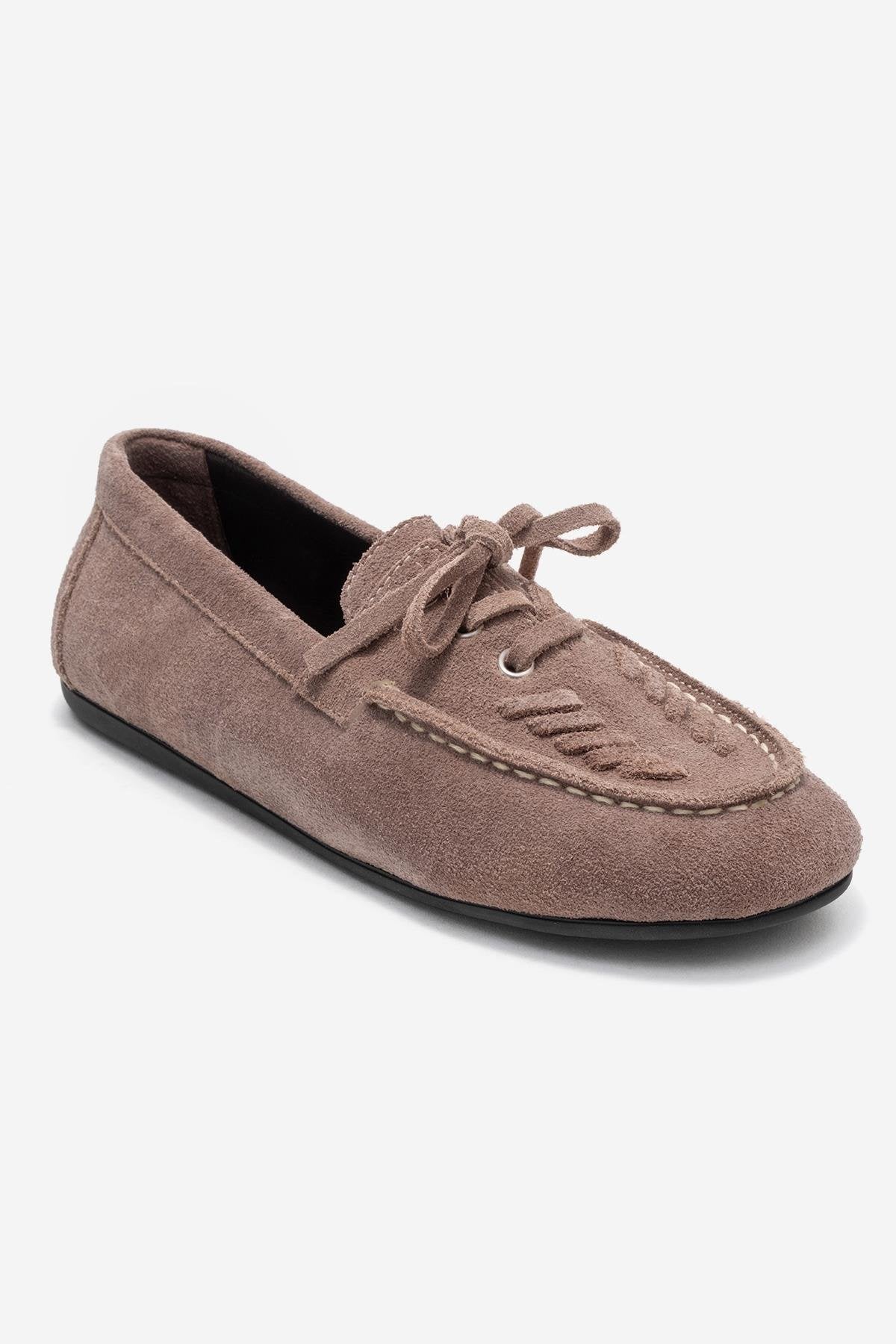Lorven - Taupe Genuine Leather Lace-Up Loafer (Women)