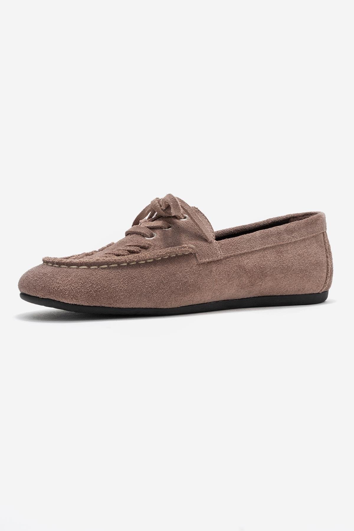 Lorven - Taupe Genuine Leather Lace-Up Loafer (Women)
