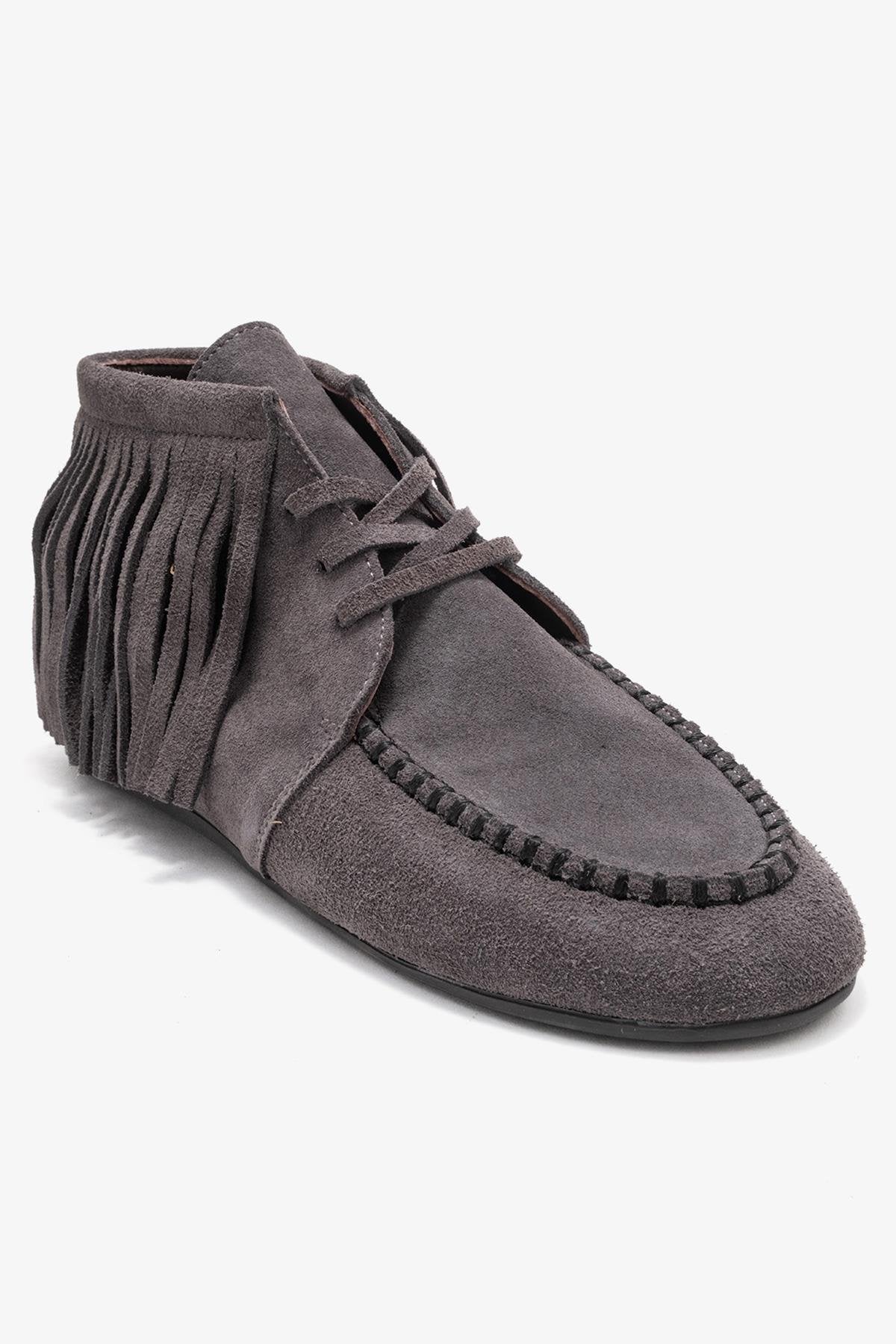 Raux - Smoke Suede Genuine Leather Fringed Ankle Boot (Women)
