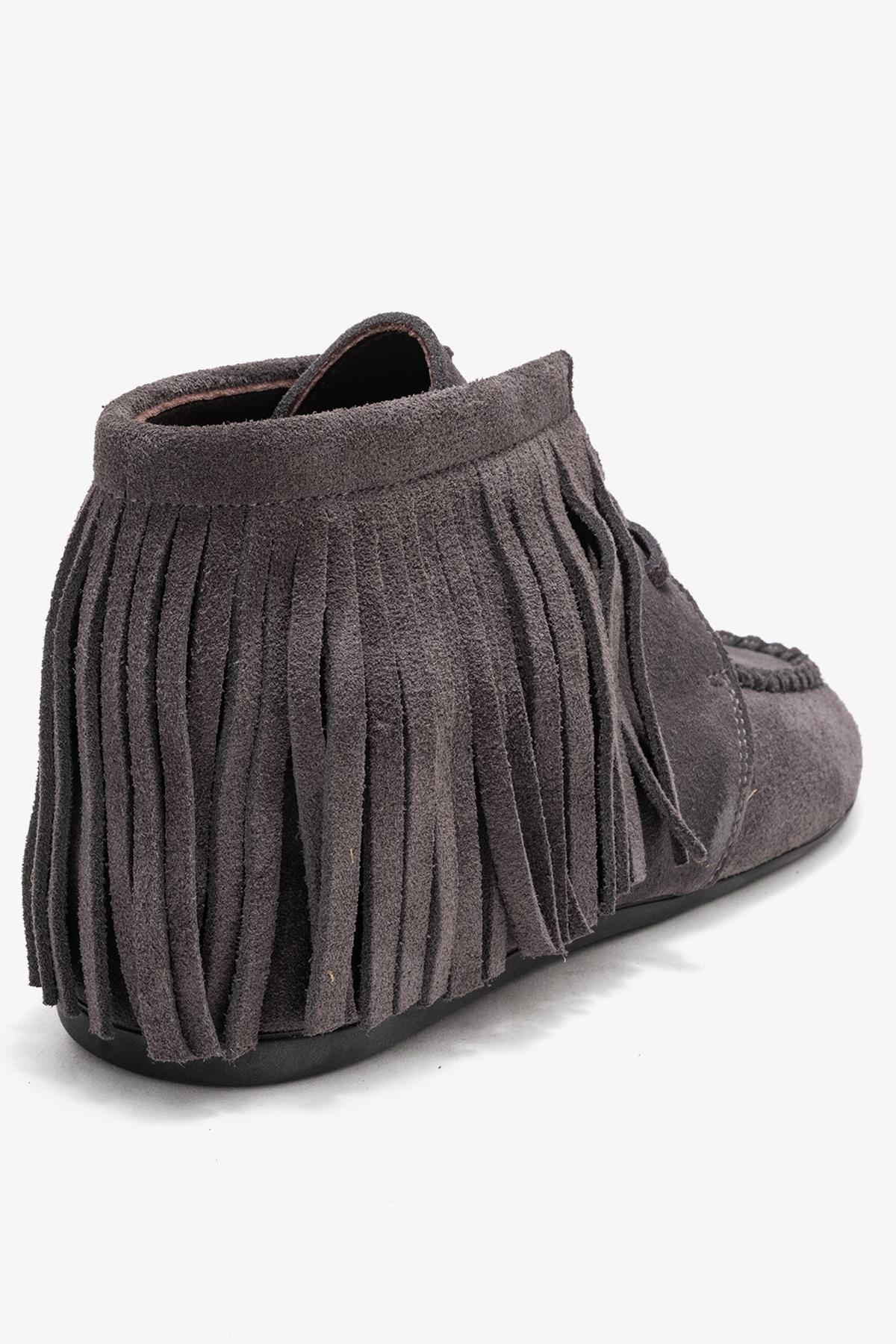 Raux - Smoke Suede Genuine Leather Fringed Ankle Boot (Women)