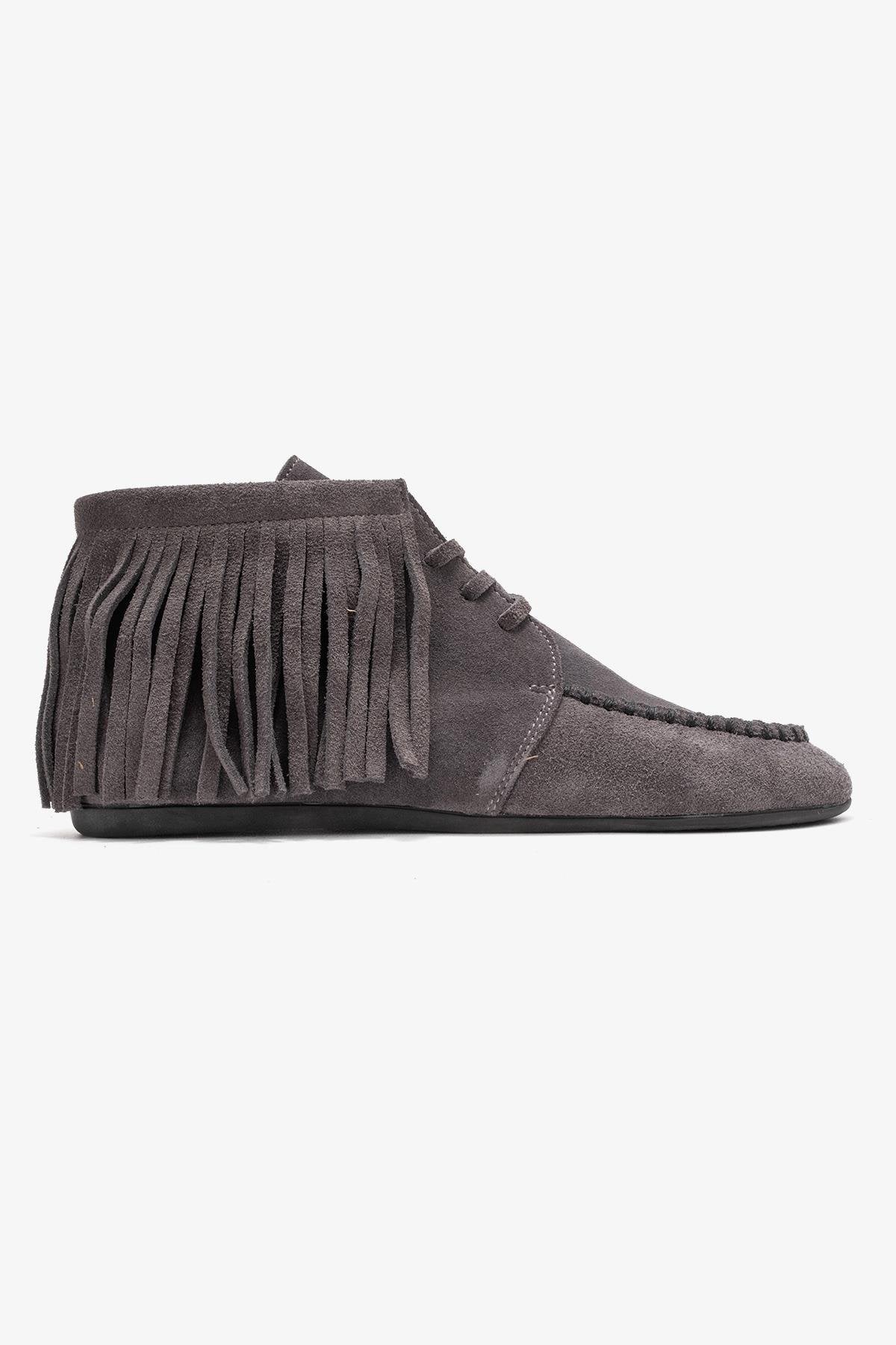 Raux - Smoke Suede Genuine Leather Fringed Ankle Boot (Women)