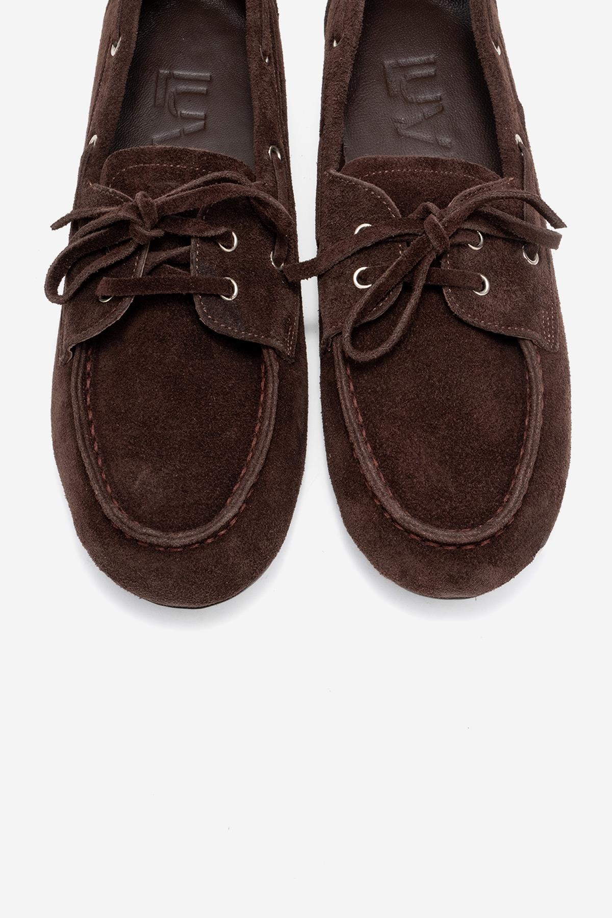 Serelis - Brown Suede Genuine Leather Lace-Up Loafer (Women)