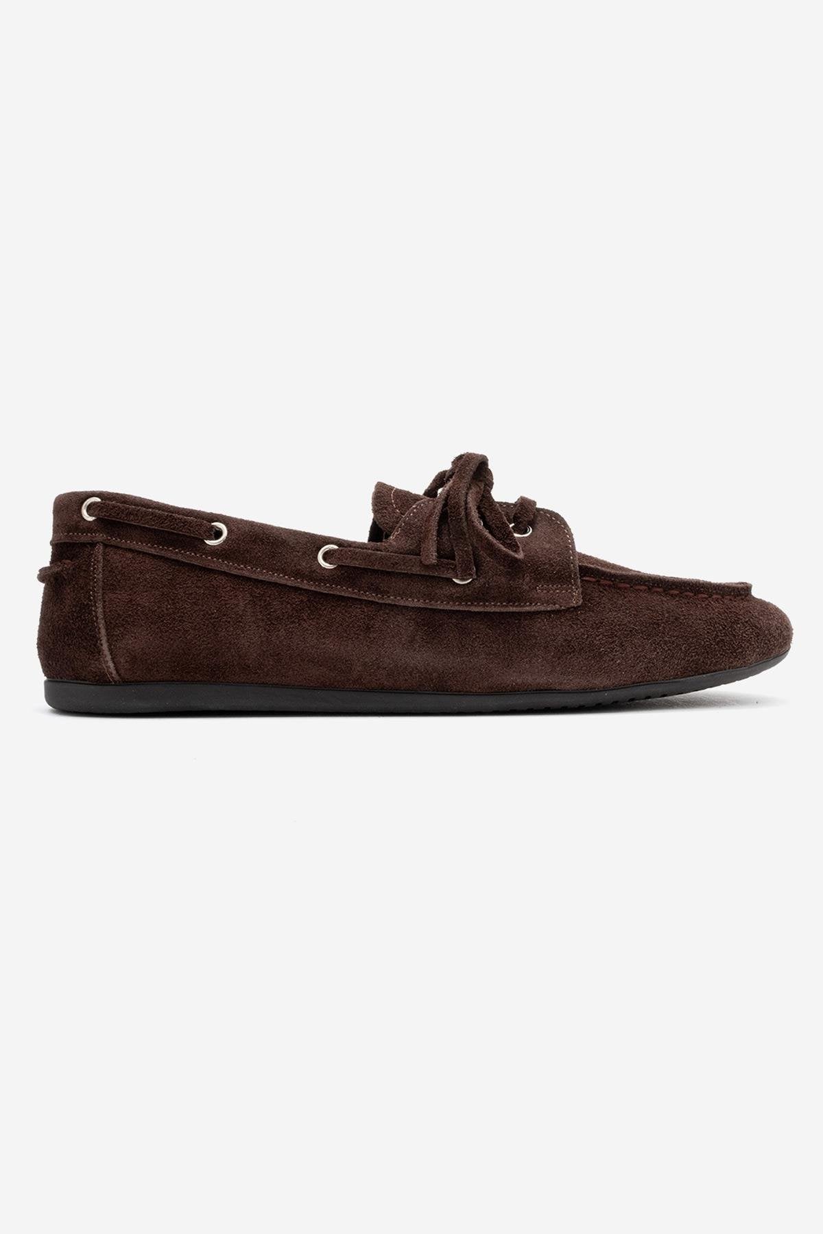 Serelis - Brown Suede Genuine Leather Lace-Up Loafer (Women)