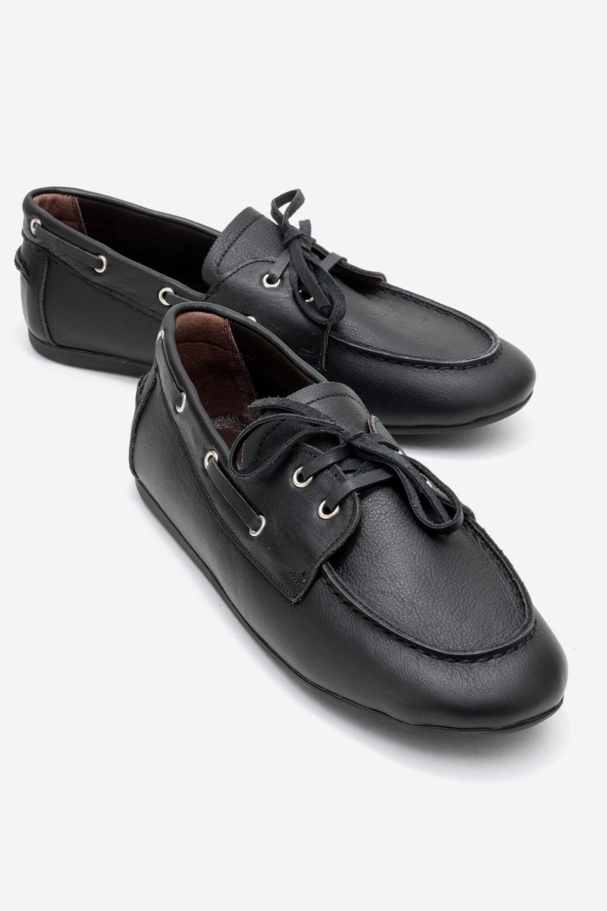 Serelis - Black Genuine Leather Lace-Up Loafer (Women)