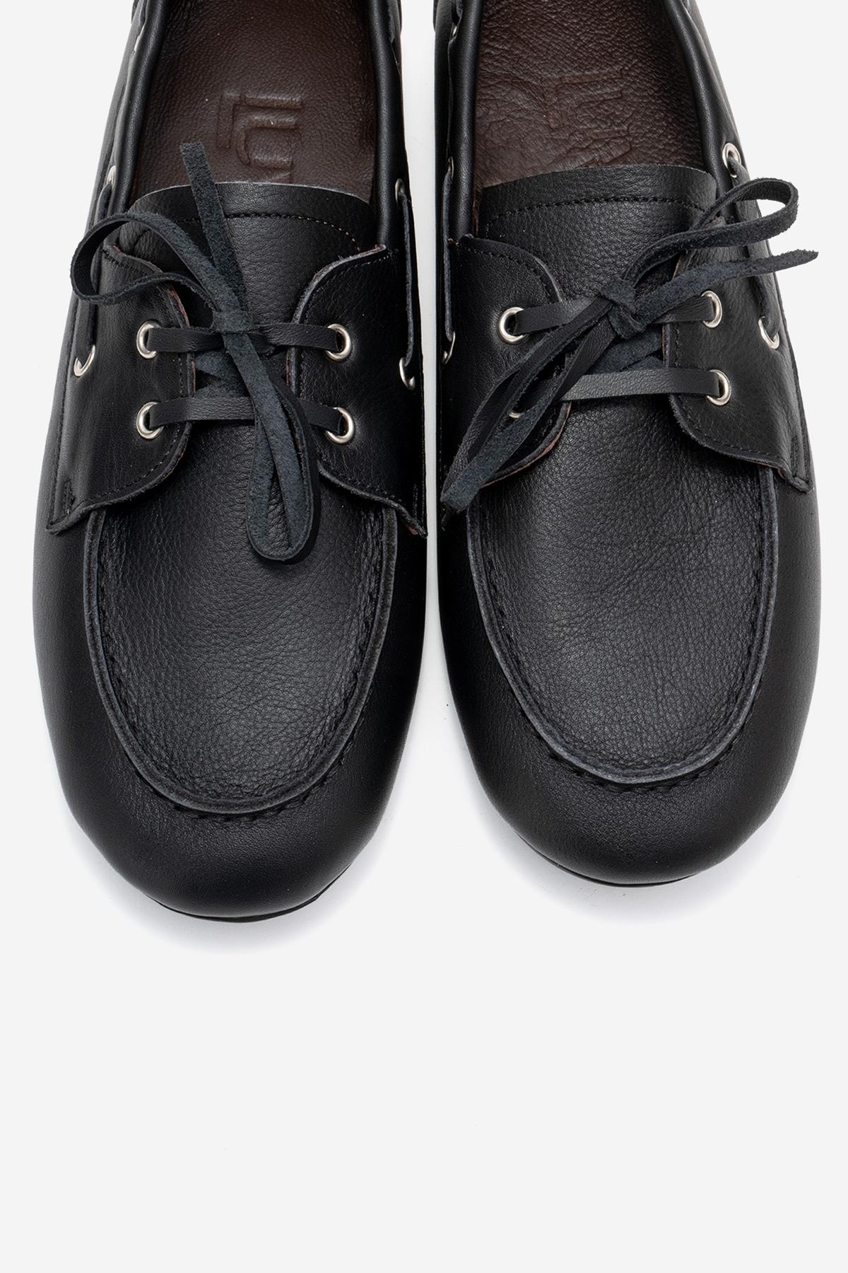 Serelis - Black Genuine Leather Lace-Up Loafer (Women)