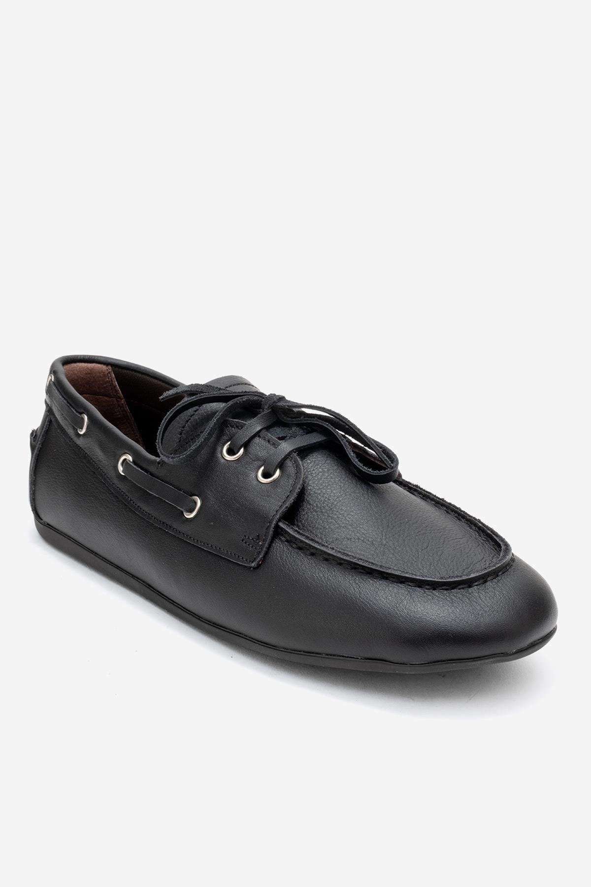 Serelis - Black Genuine Leather Lace-Up Loafer (Women)