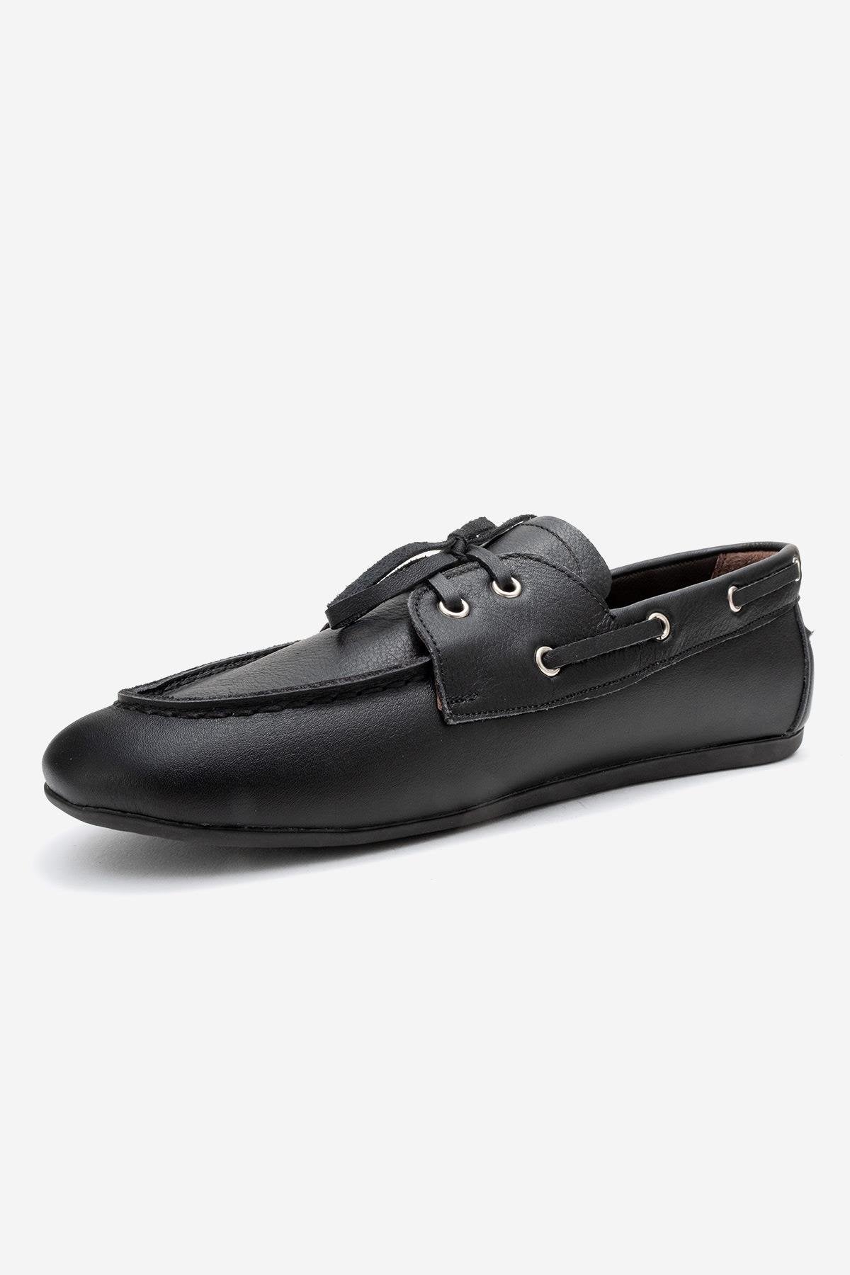 Serelis - Black Genuine Leather Lace-Up Loafer (Women)