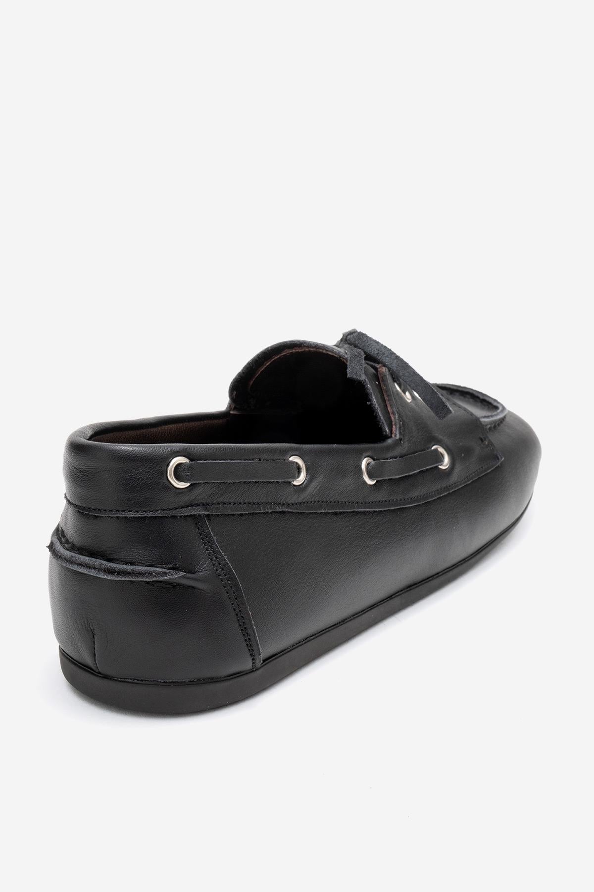 Serelis - Black Genuine Leather Lace-Up Loafer (Women)