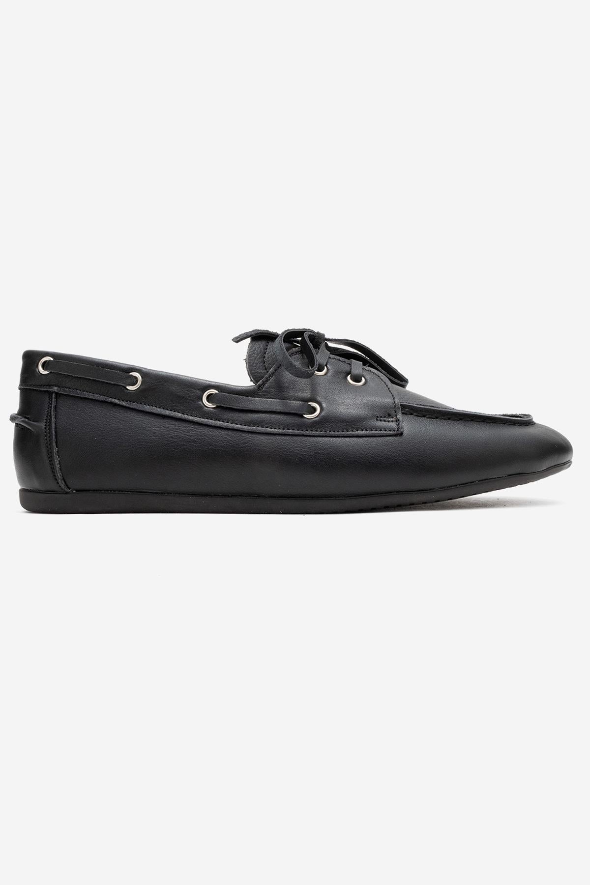 Serelis - Black Genuine Leather Lace-Up Loafer (Women)