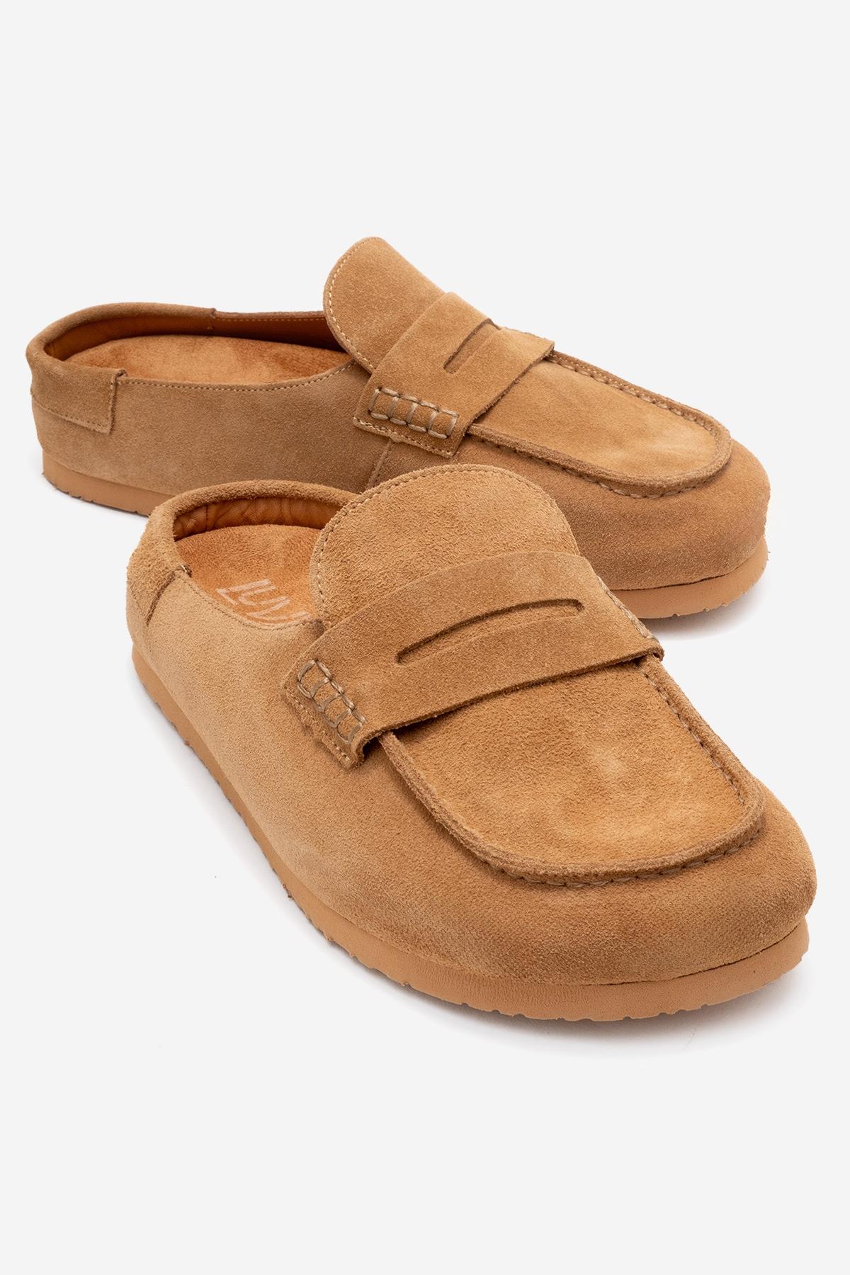 Priva - Taupe Suede Genuine Leather Slip-On Mule (Women)