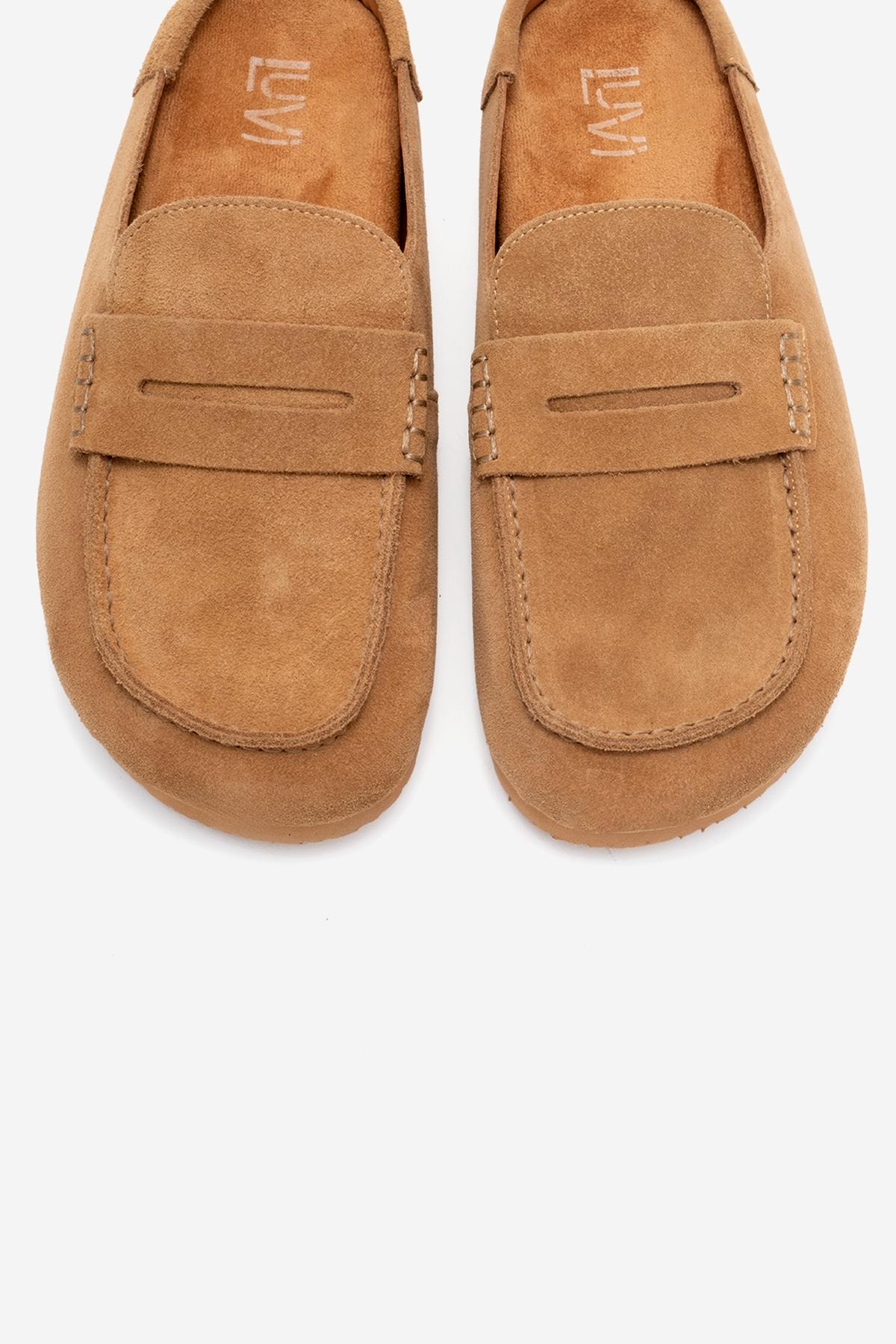 Priva - Taupe Suede Genuine Leather Slip-On Mule (Women)
