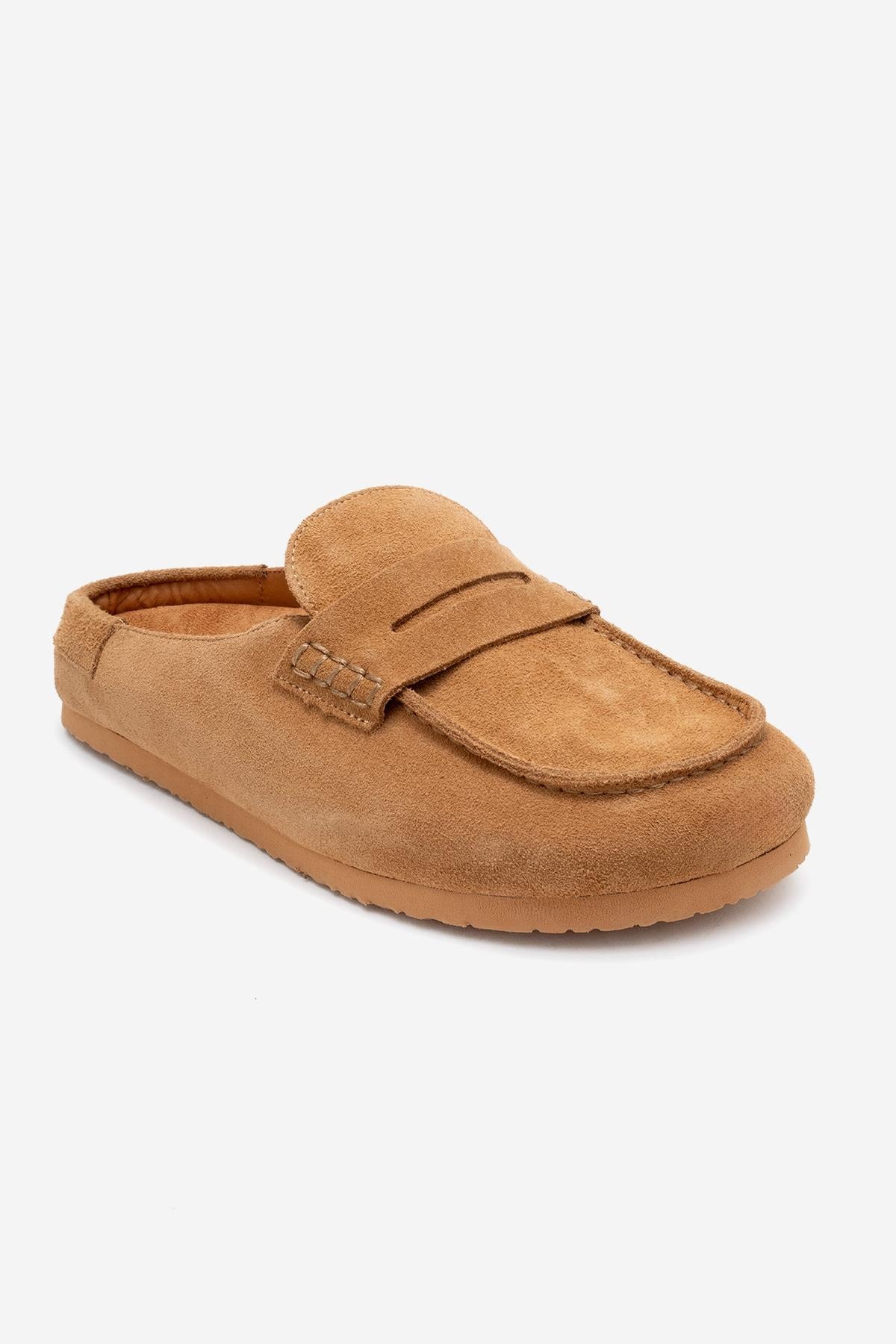 Priva - Taupe Suede Genuine Leather Slip-On Mule (Women)