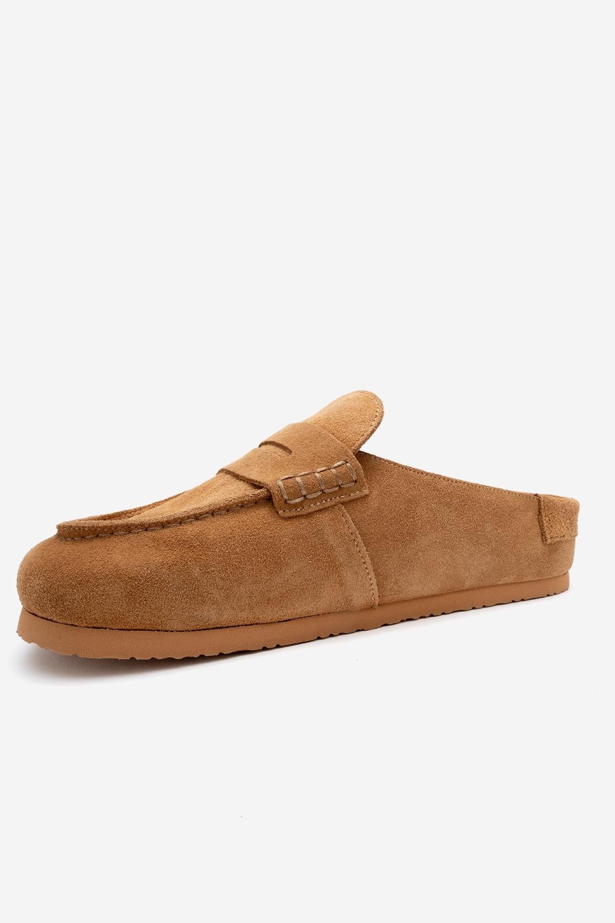 Priva - Taupe Suede Genuine Leather Slip-On Mule (Women)