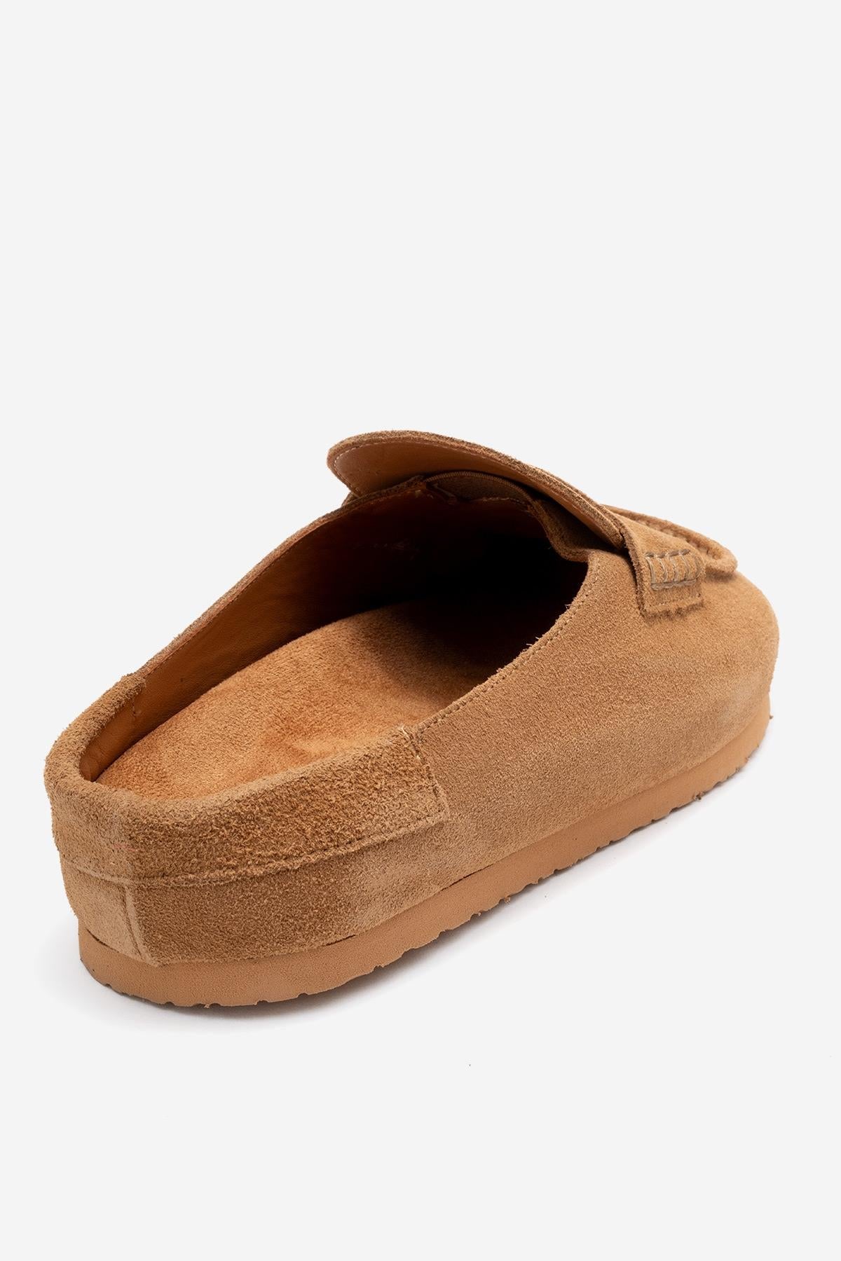 Priva - Taupe Suede Genuine Leather Slip-On Mule (Women)