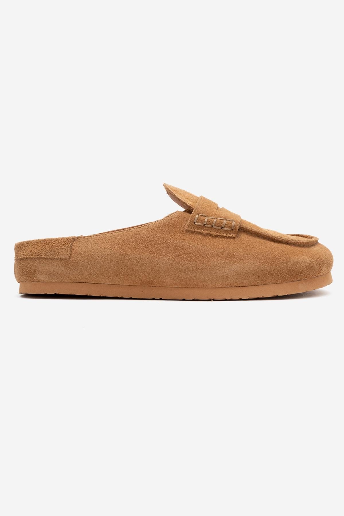 Priva - Taupe Suede Genuine Leather Slip-On Mule (Women)