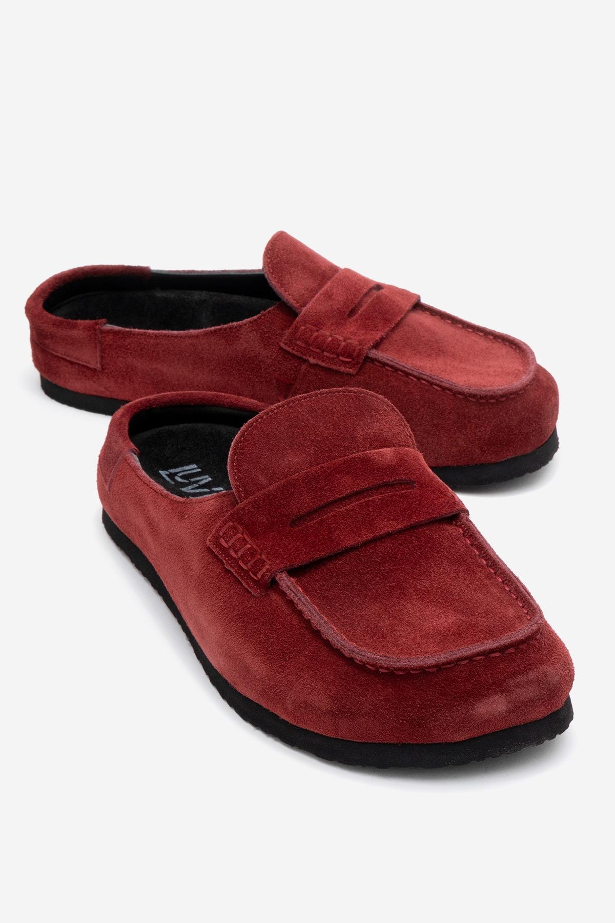 Priva - Burgundy Suede Genuine Leather Slip-On Mule (Women)