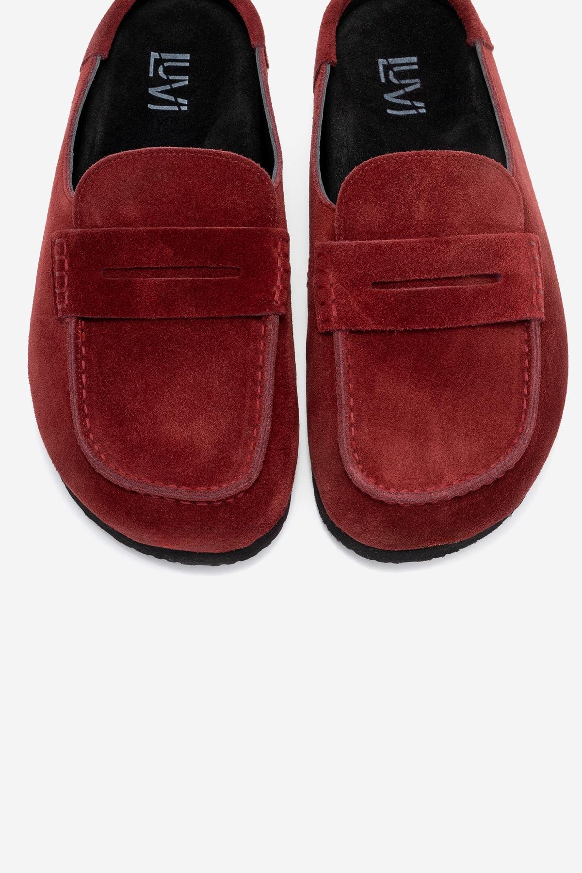 Priva - Burgundy Suede Genuine Leather Slip-On Mule (Women)