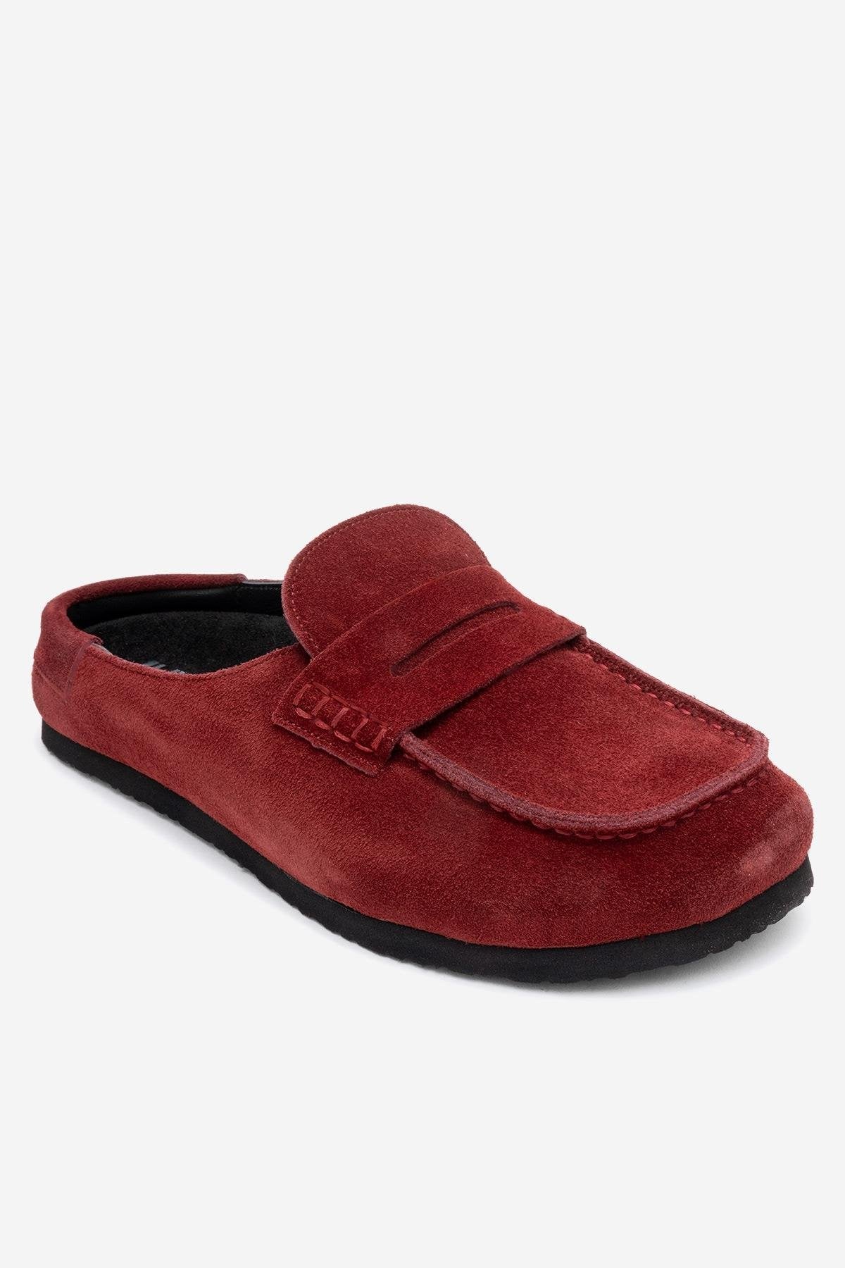 Priva - Burgundy Suede Genuine Leather Slip-On Mule (Women)