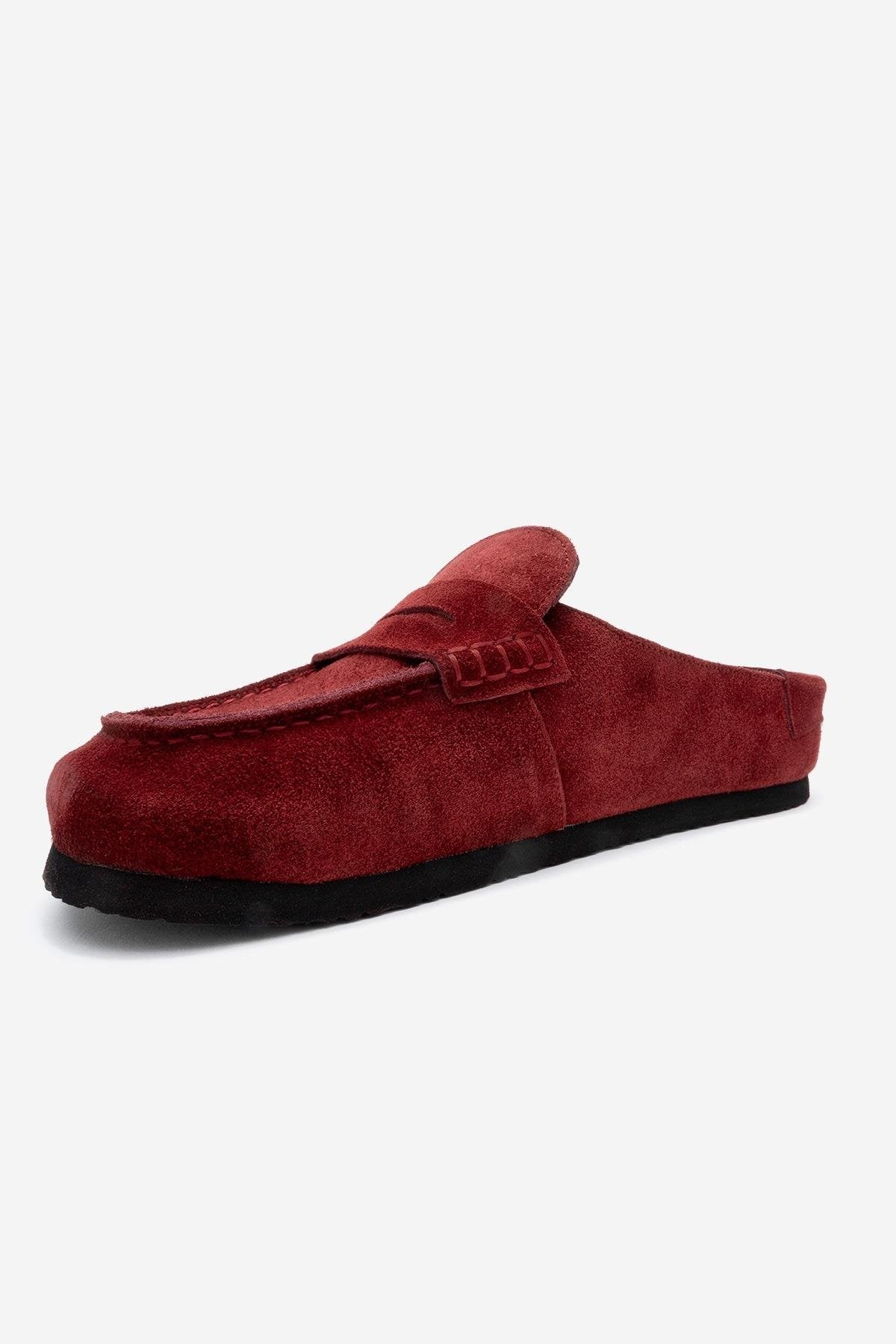 Priva - Burgundy Suede Genuine Leather Slip-On Mule (Women)