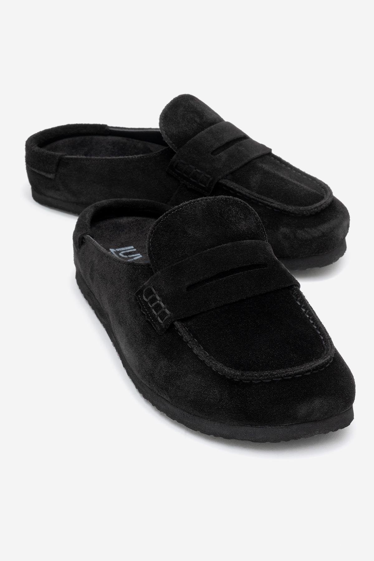 Priva - Black Suede Genuine Leather Slipper (Women)