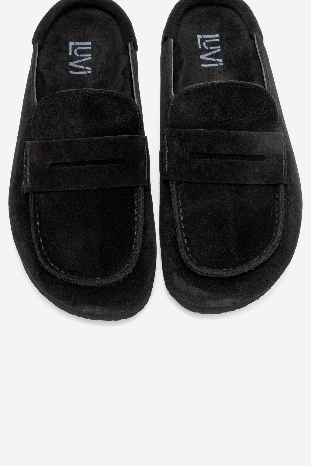 Priva - Black Suede Genuine Leather Slipper (Women)