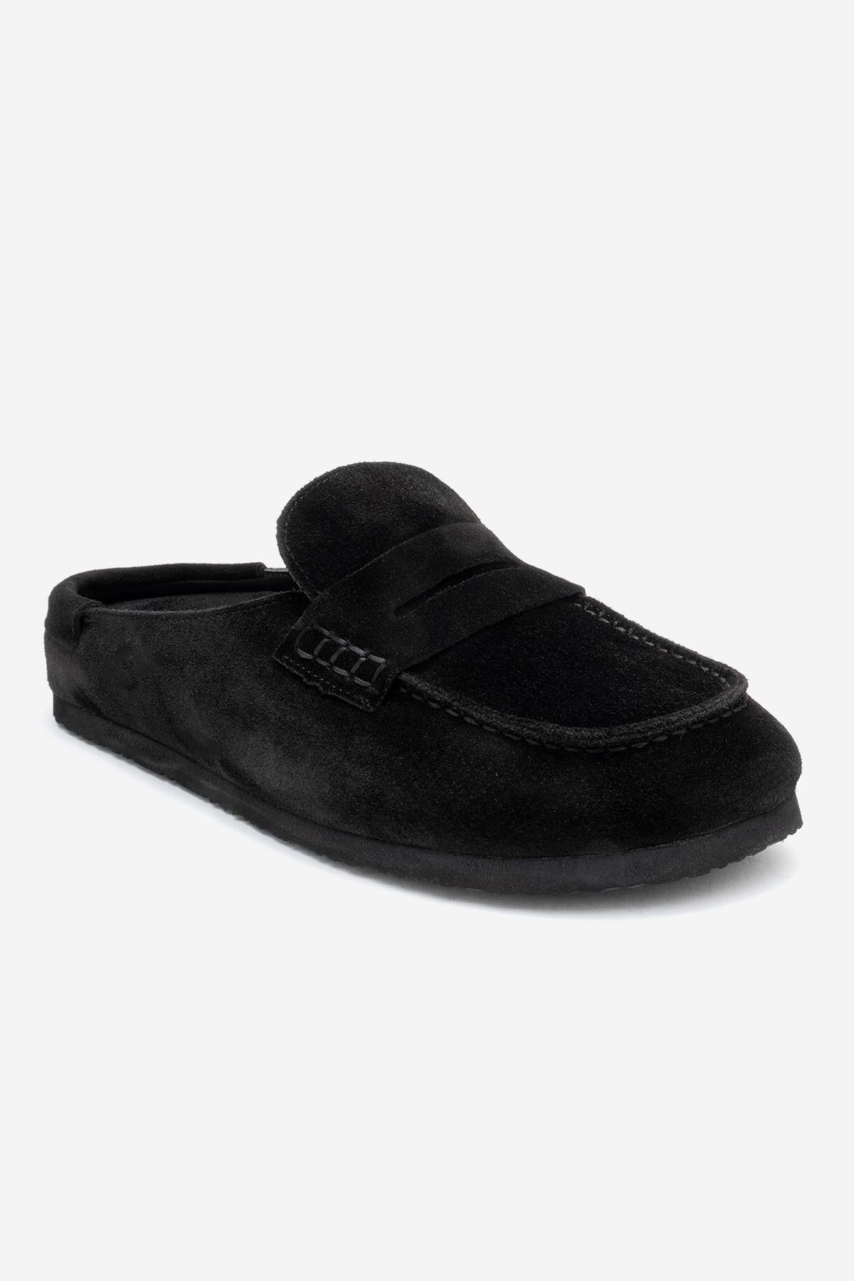 Priva - Black Suede Genuine Leather Slipper (Women)