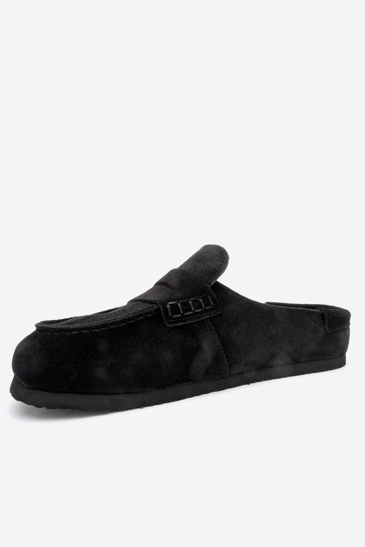 Priva - Black Suede Genuine Leather Slipper (Women)