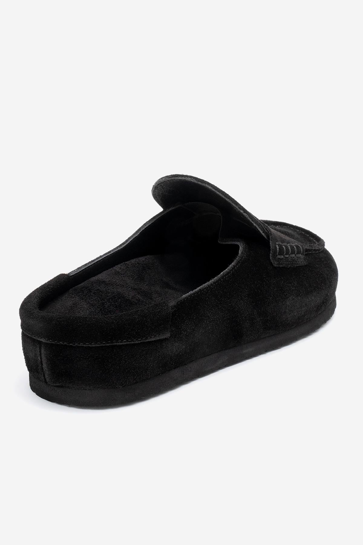 Priva - Black Suede Genuine Leather Slipper (Women)