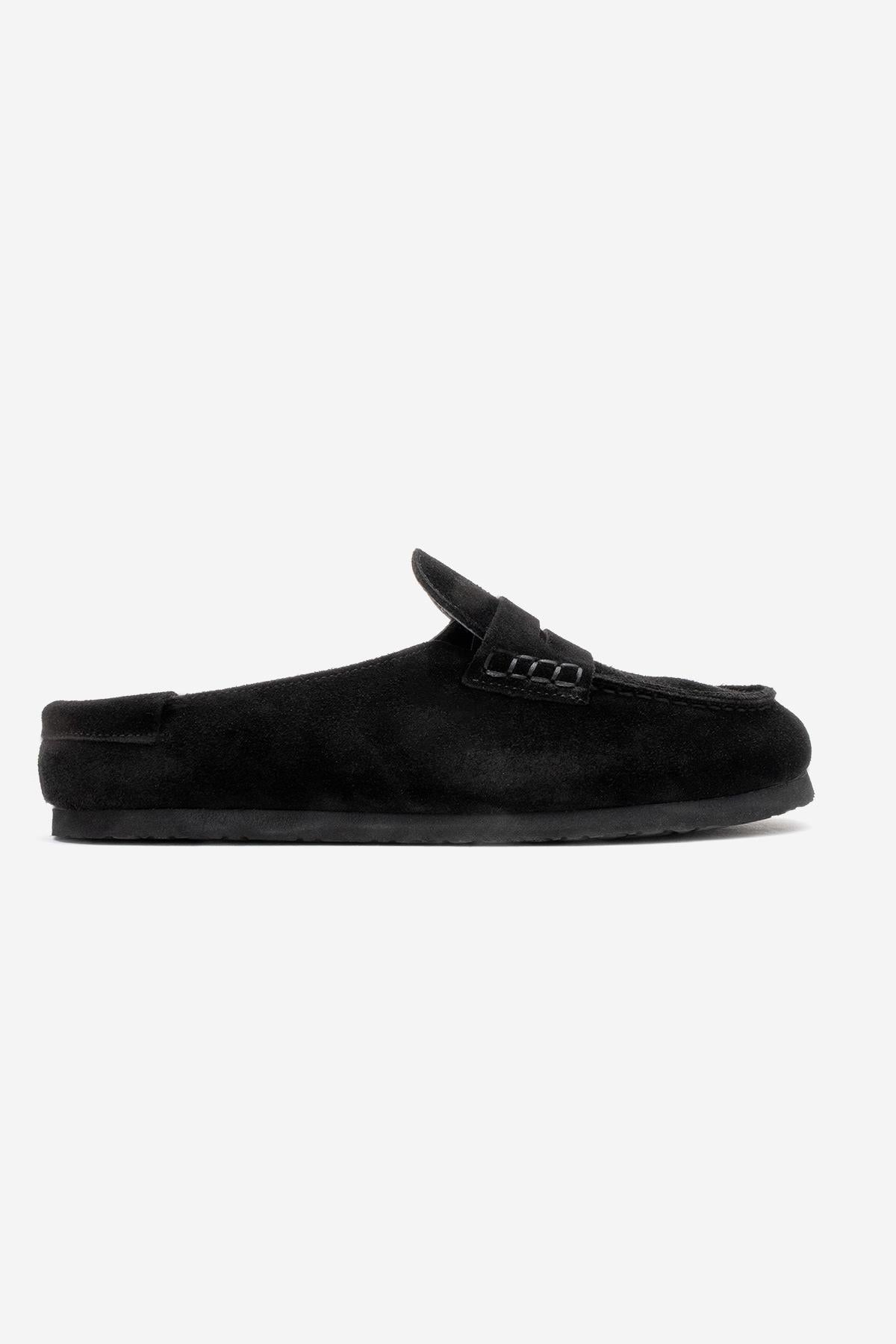 Priva - Black Suede Genuine Leather Slipper (Women)
