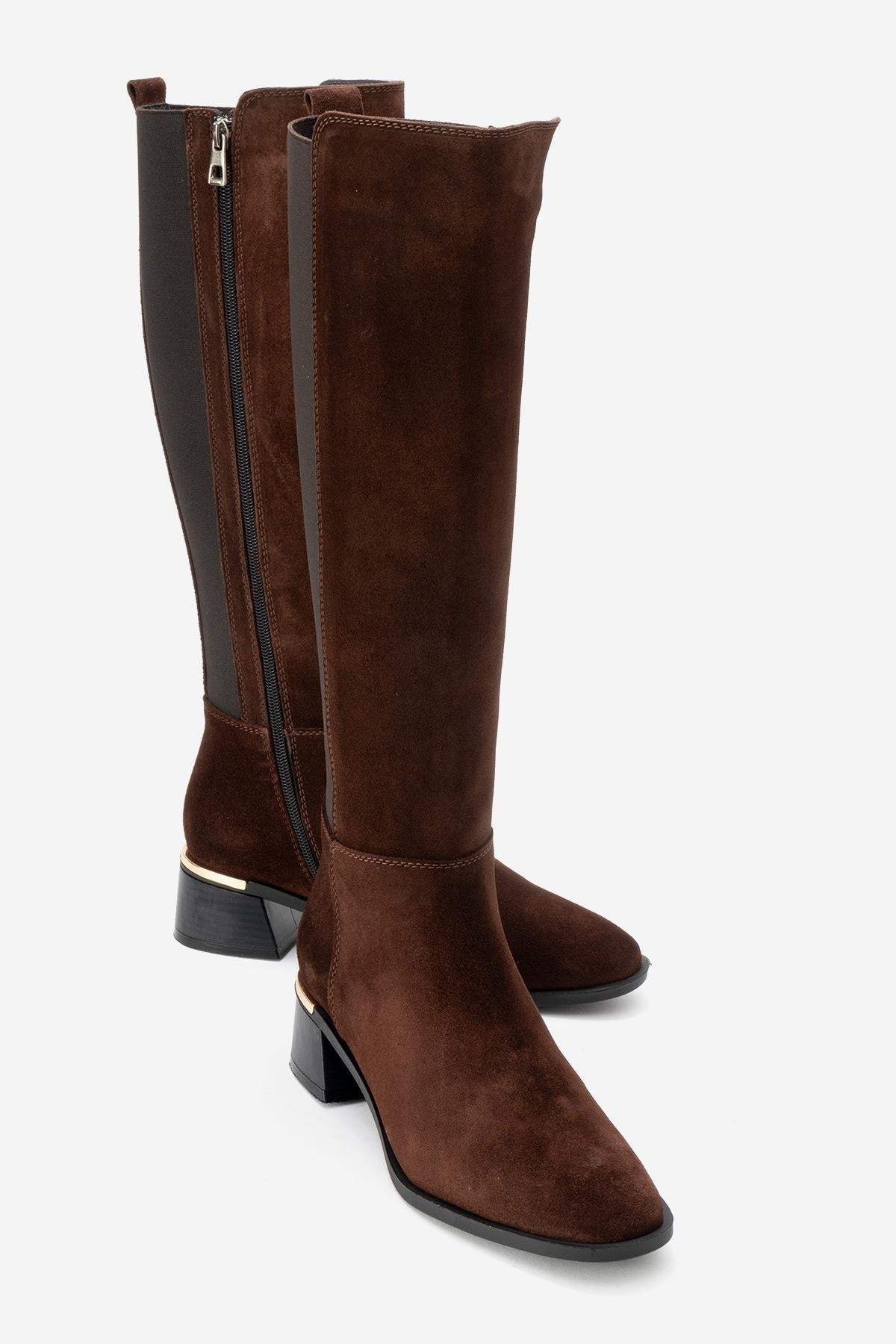Rochos - Brown Suede Genuine Leather Knee-High Boot (Women)