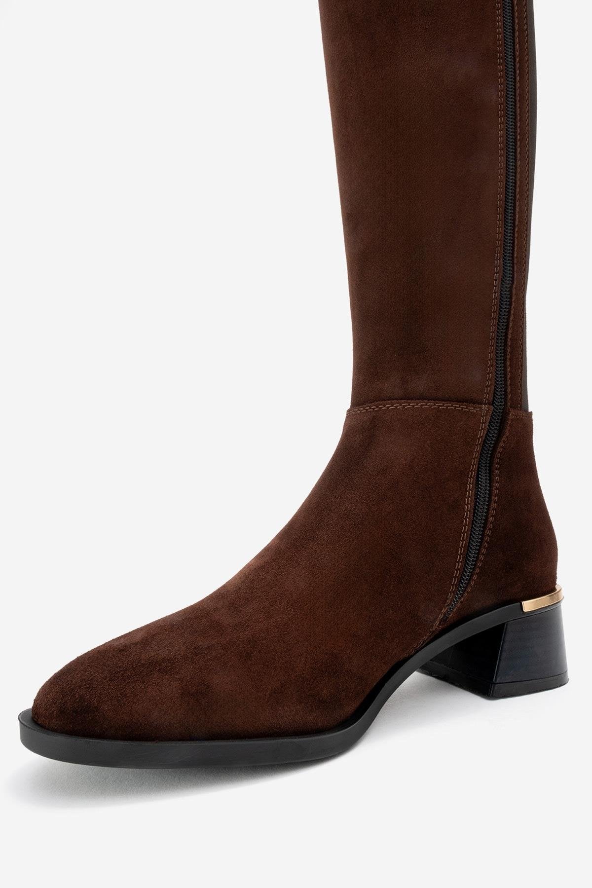 Rochos - Brown Suede Genuine Leather Knee-High Boot (Women)