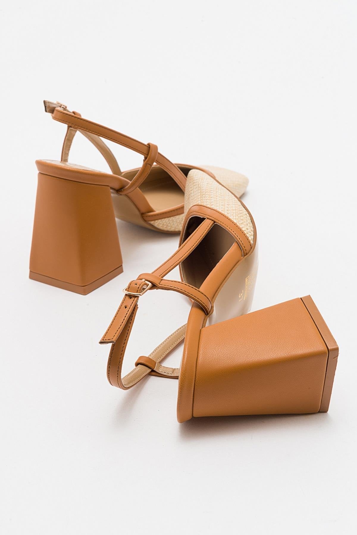 Rivie - Cognac Raffia Round Toe Chunky Heel Shoe (Women)
