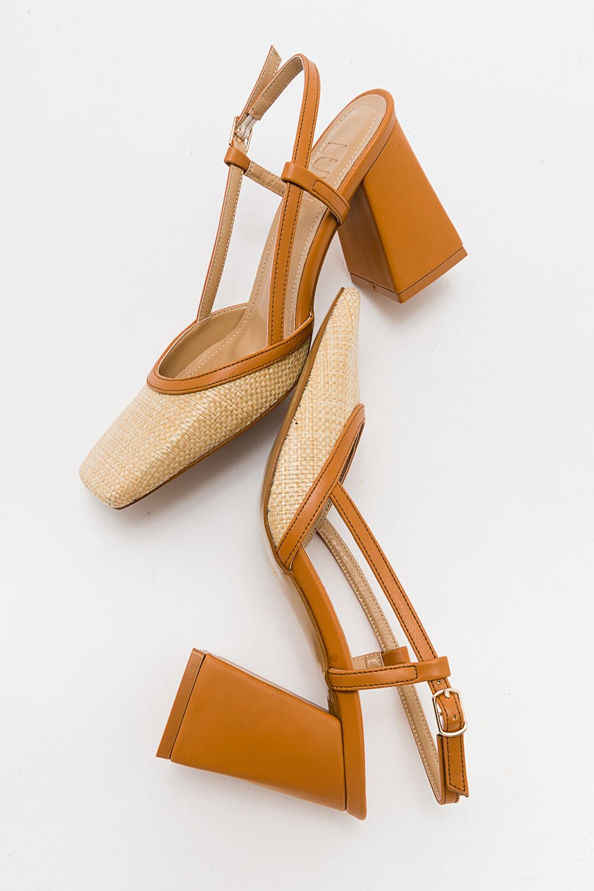 Rivie - Cognac Raffia Round Toe Chunky Heel Shoe (Women)