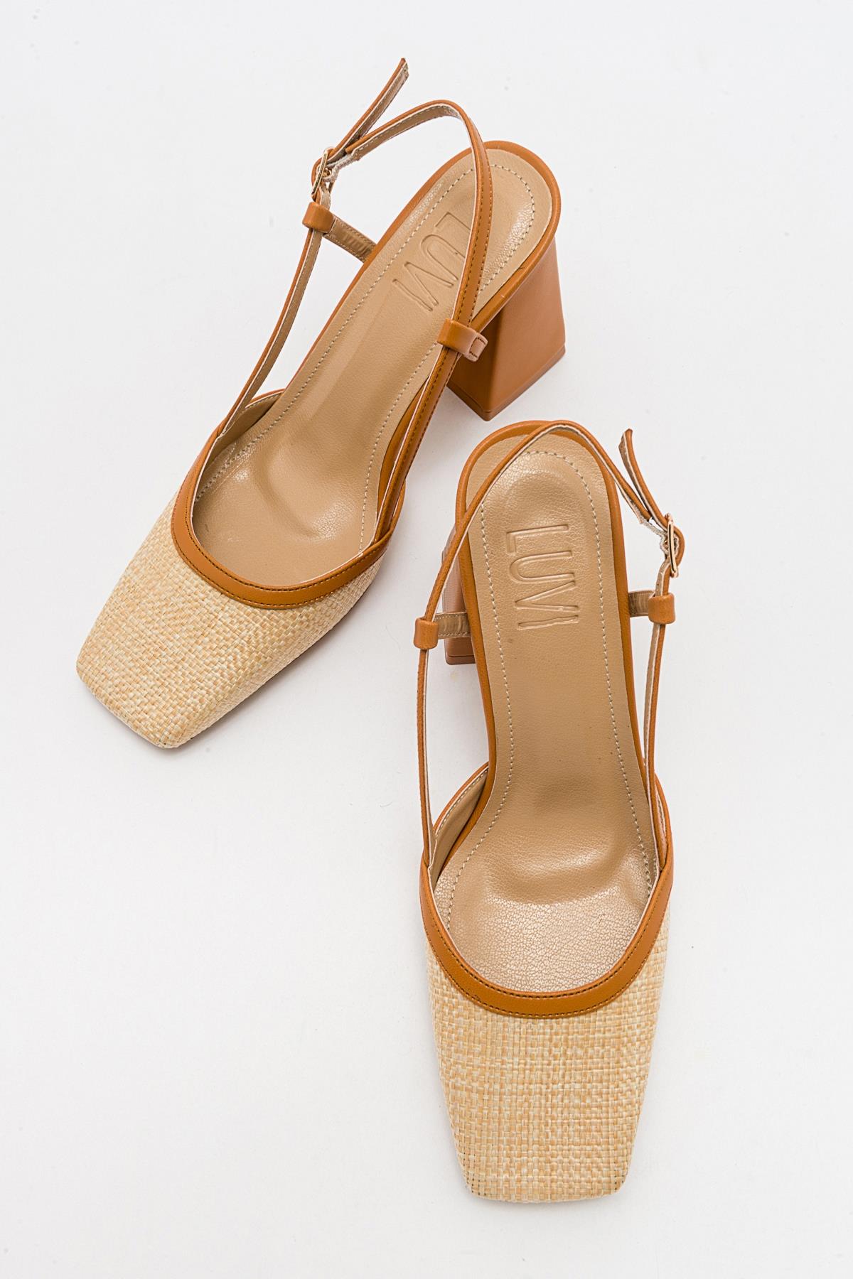 Rivie - Cognac Raffia Round Toe Chunky Heel Shoe (Women)