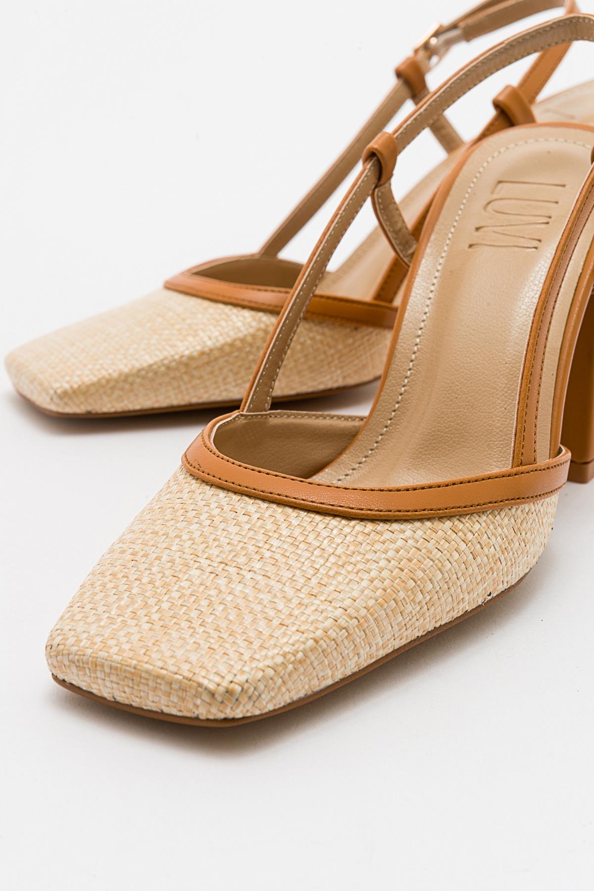 Rivie - Cognac Raffia Round Toe Chunky Heel Shoe (Women)