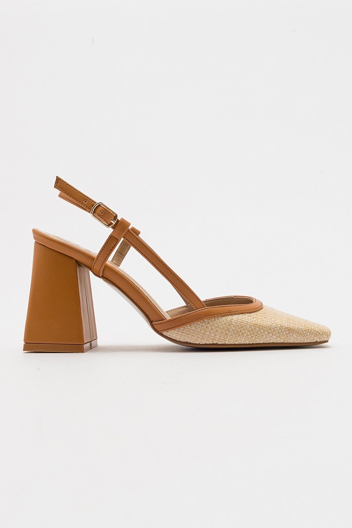 Rivie - Cognac Raffia Round Toe Chunky Heel Shoe (Women)