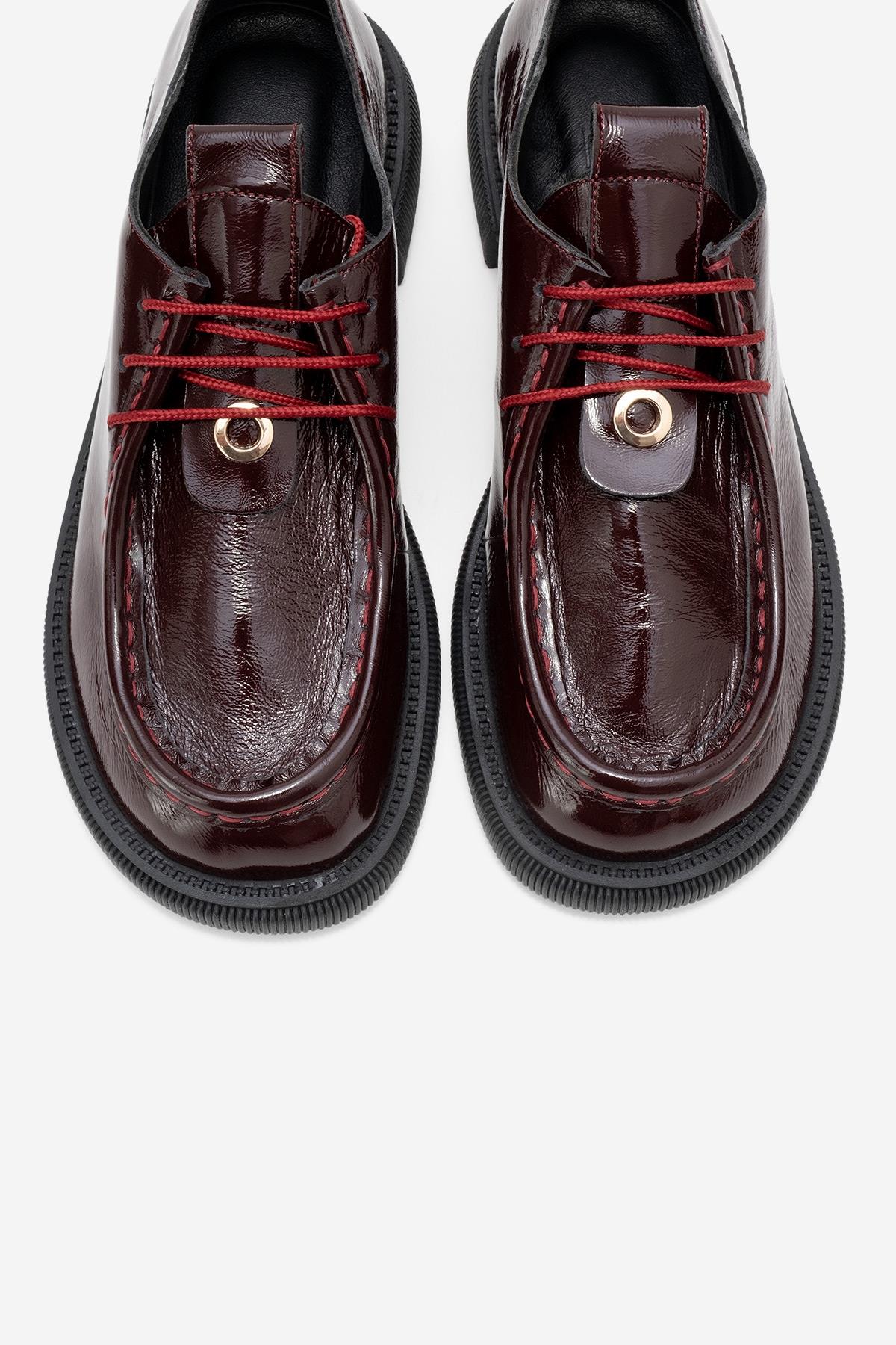 Band - Burgundy Crinkled Patent Genuine Leather Lace-Up Loafer (Women)