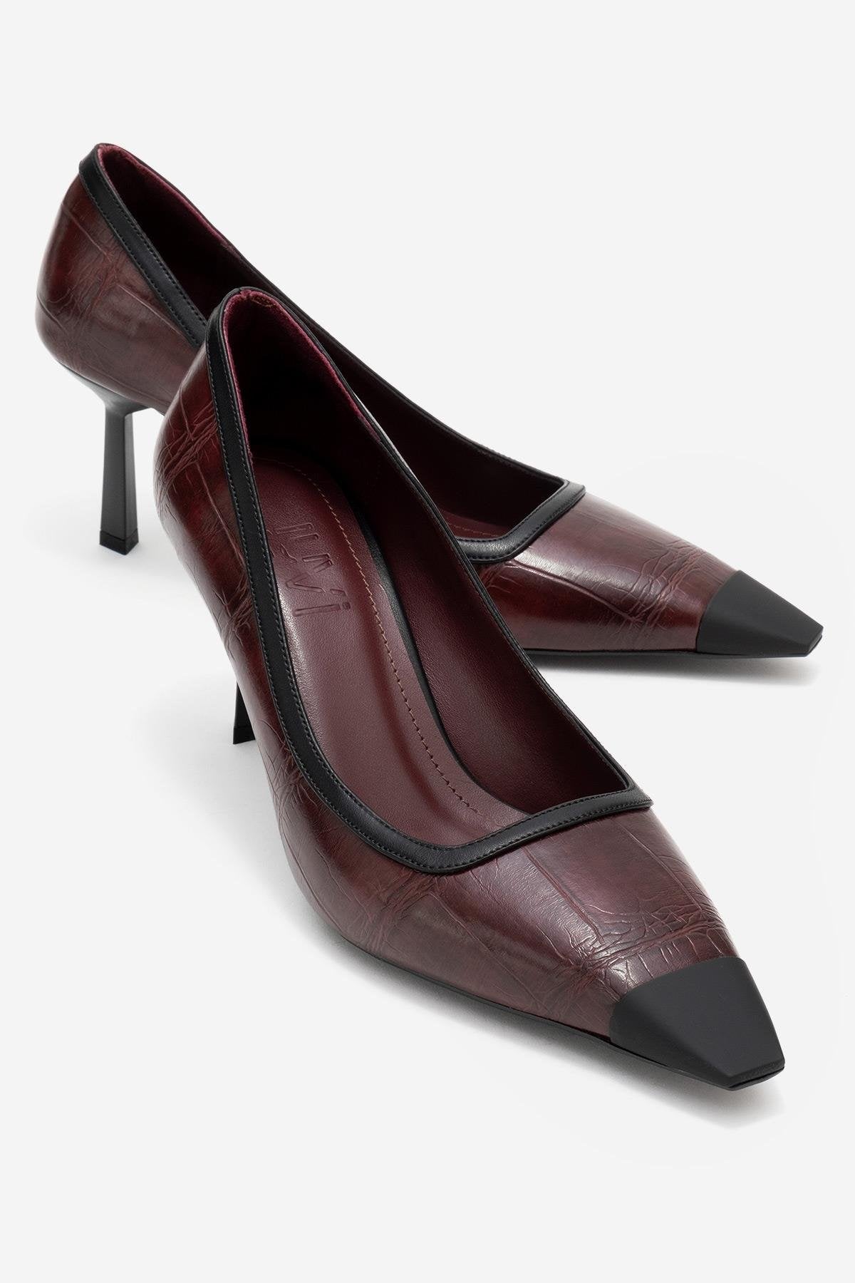 Rona - Burgundy Printed Matte Toe Heeled Shoe (Women)