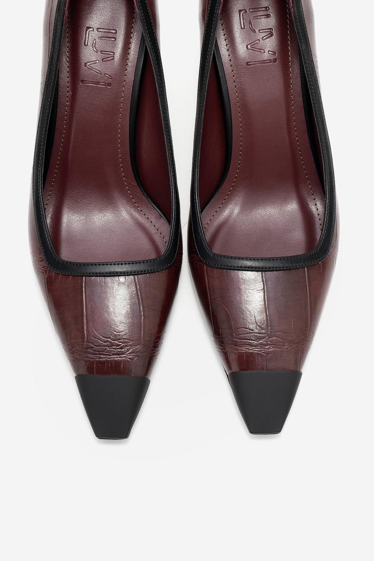 Rona - Burgundy Printed Matte Toe Heeled Shoe (Women)