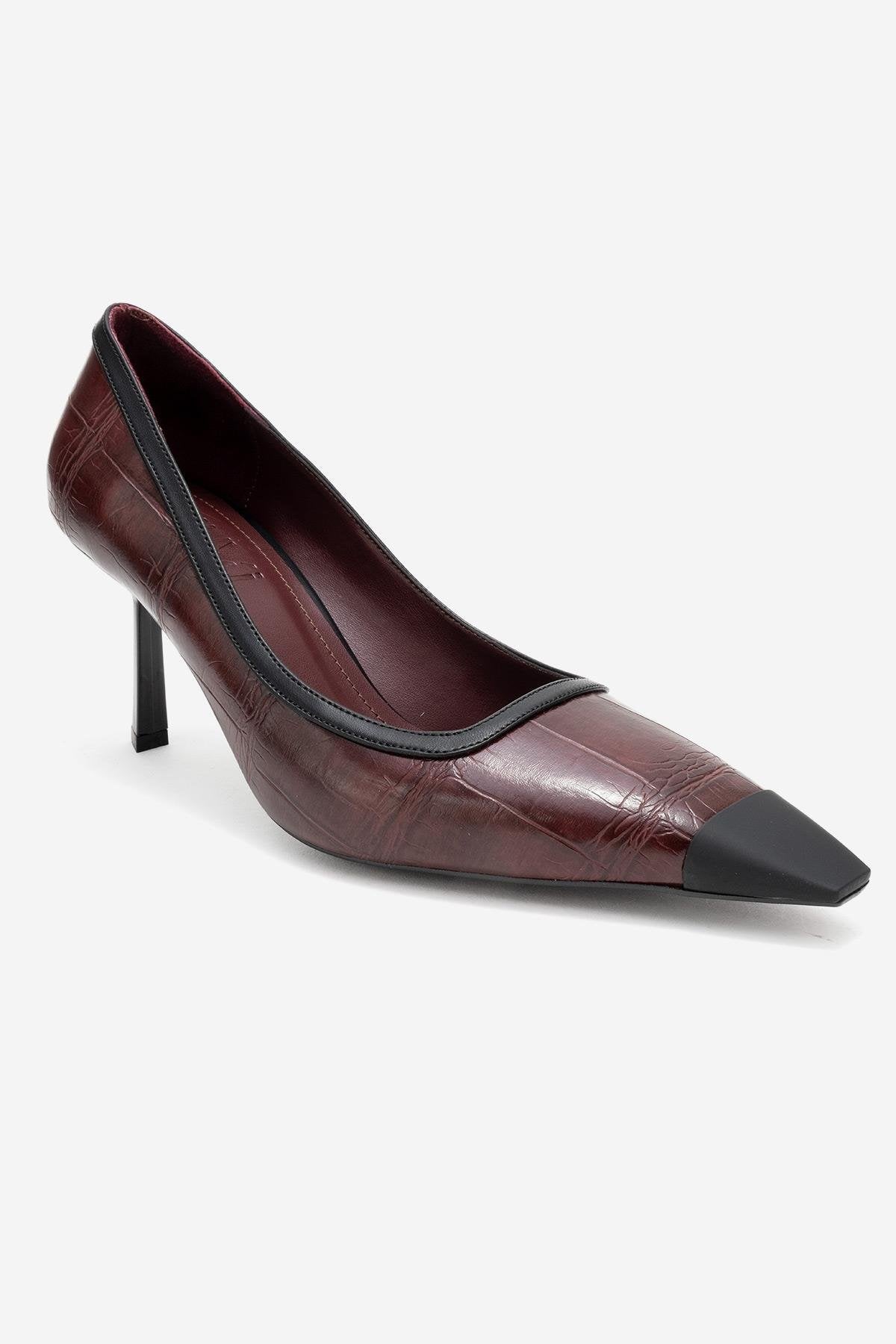 Rona - Burgundy Printed Matte Toe Heeled Shoe (Women)