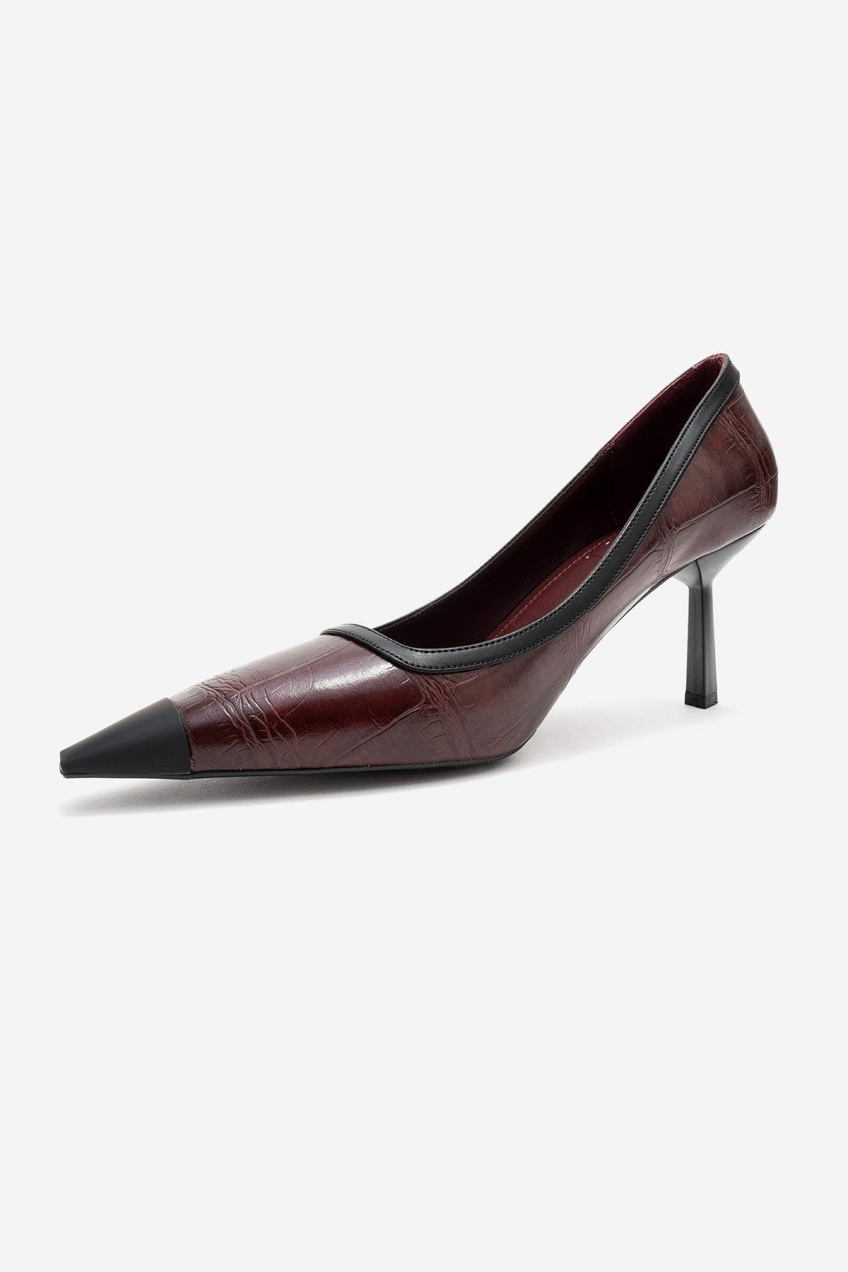 Rona - Burgundy Printed Matte Toe Heeled Shoe (Women)